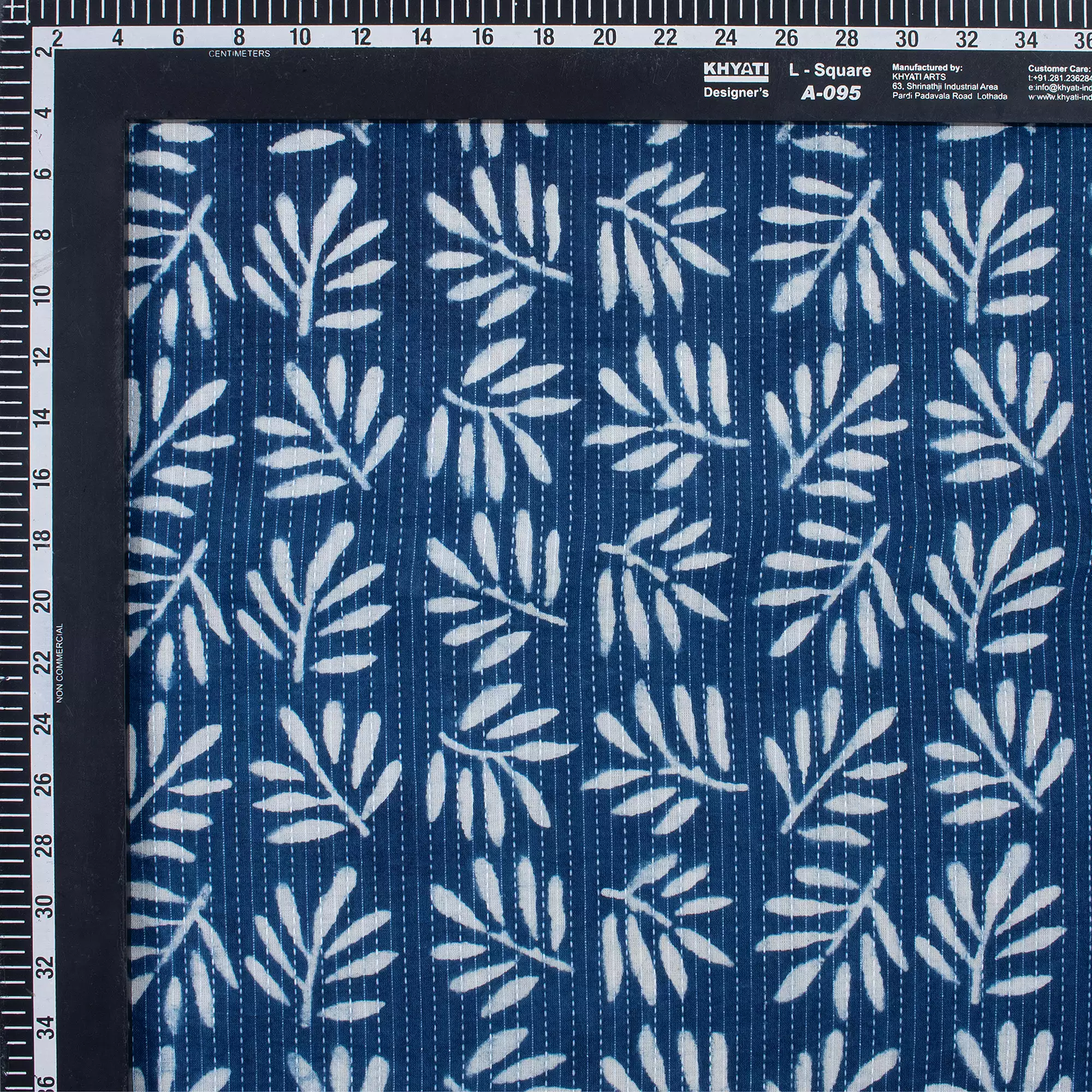 Indigo Leaf Print Cotton Kantha Fabric - Image 3