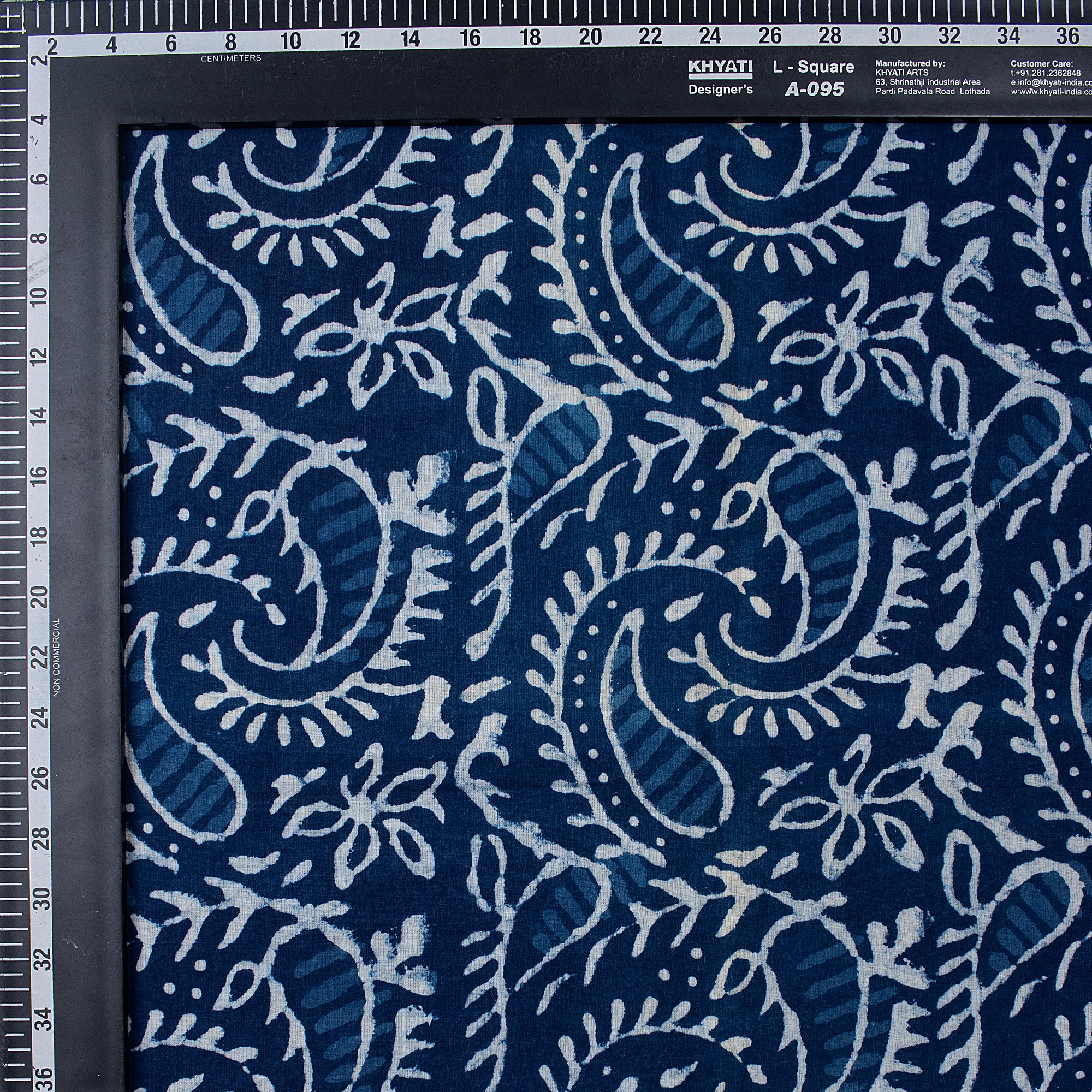 Indigo Blue Paisley Hand Printed Cotton Quilted Fabric