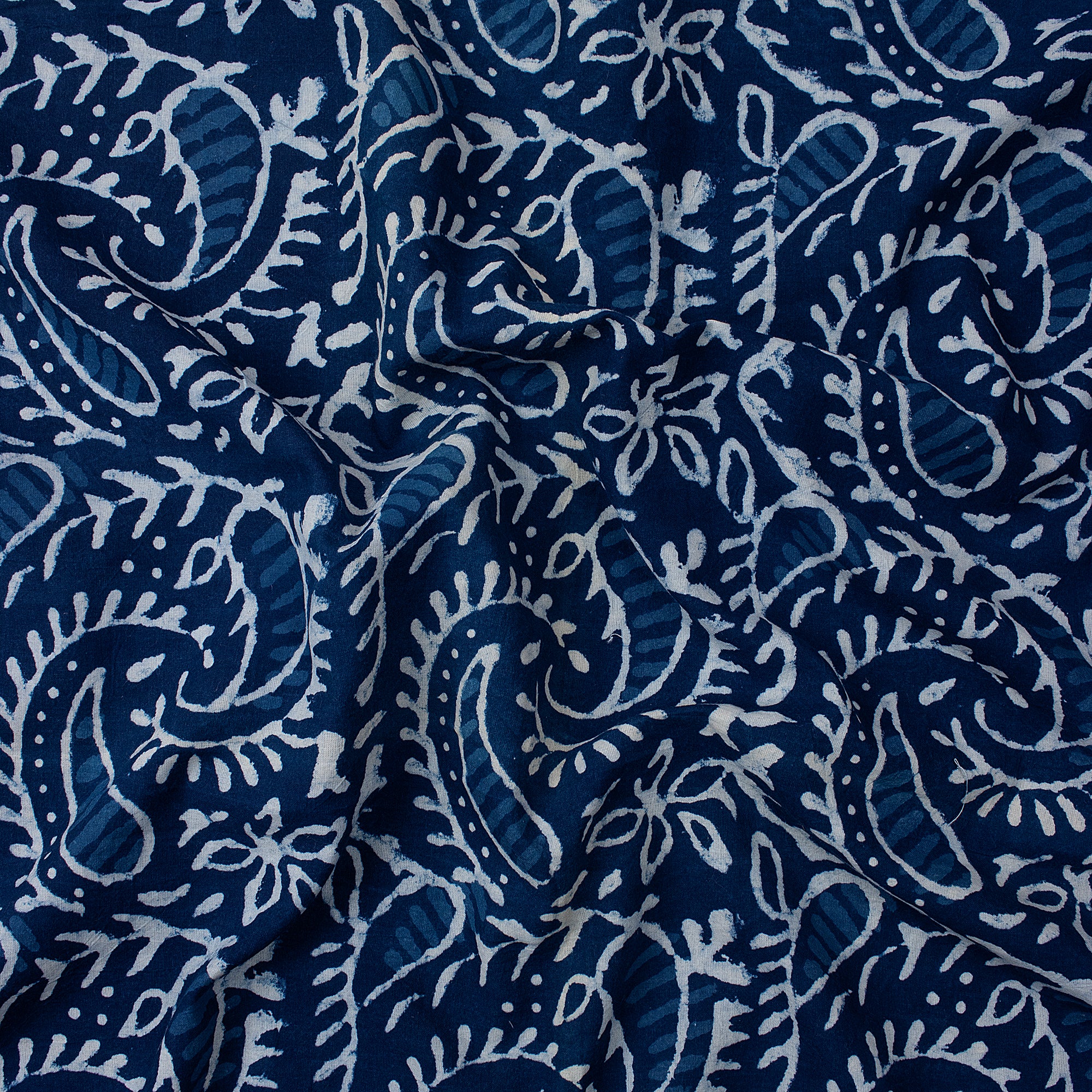 Indigo Blue Paisley Hand Printed Cotton Quilted Fabric - Image 3