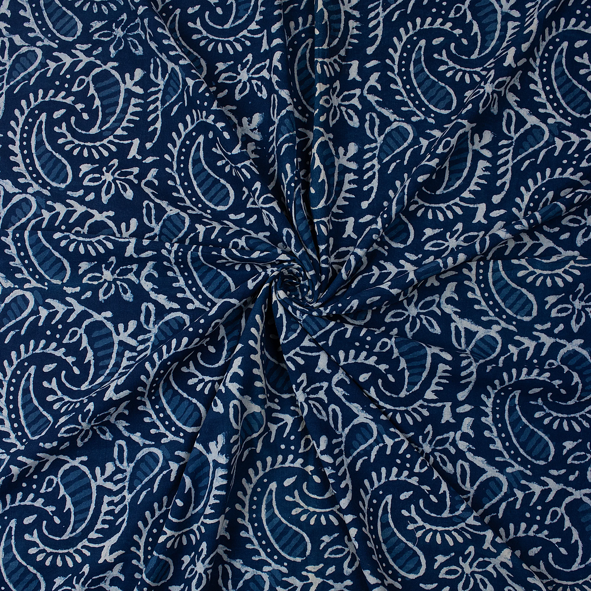 Indigo Blue Paisley Hand Printed Cotton Quilted Fabric - Image 4