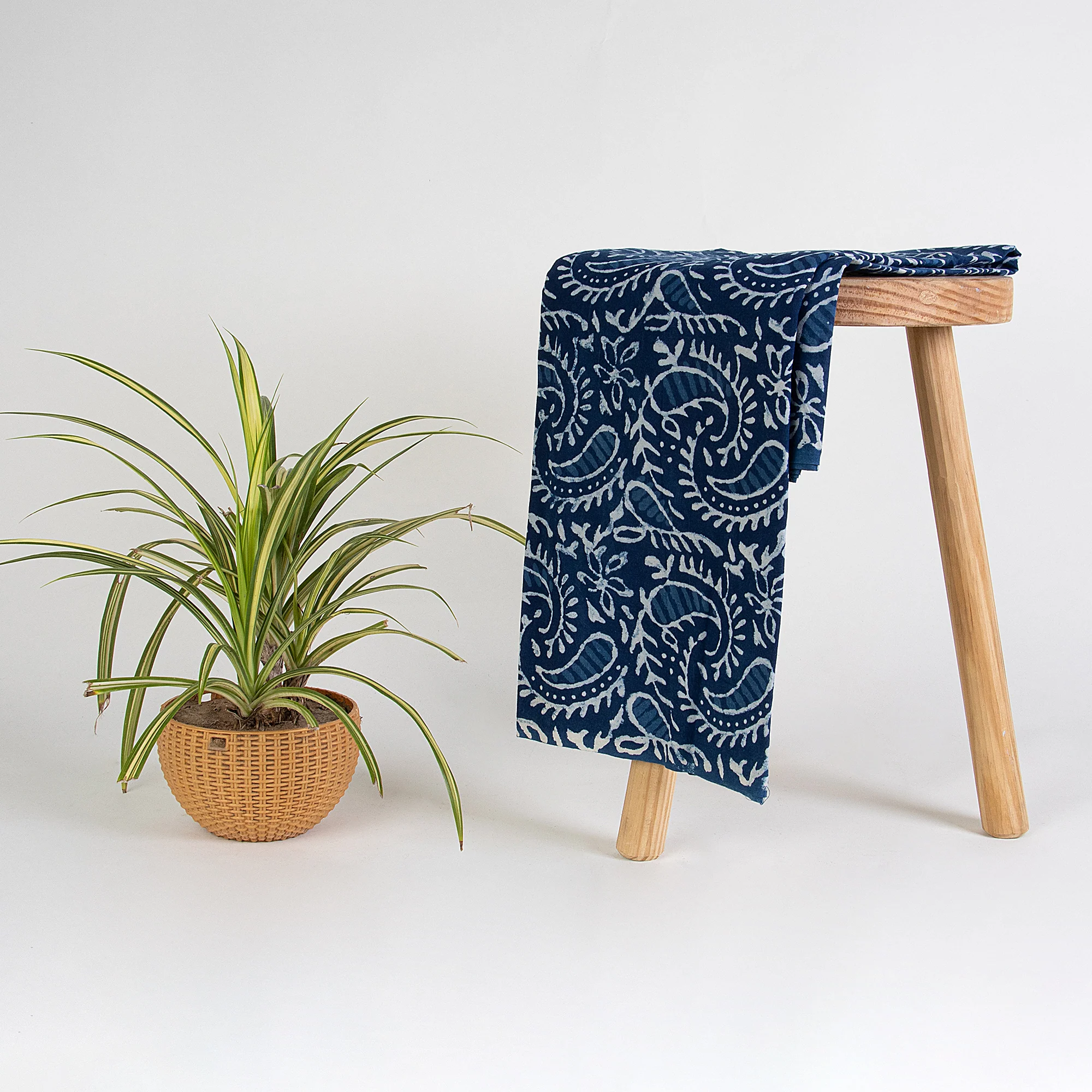 Indigo Blue Paisley Hand Printed Cotton Quilted Fabric - Image 5