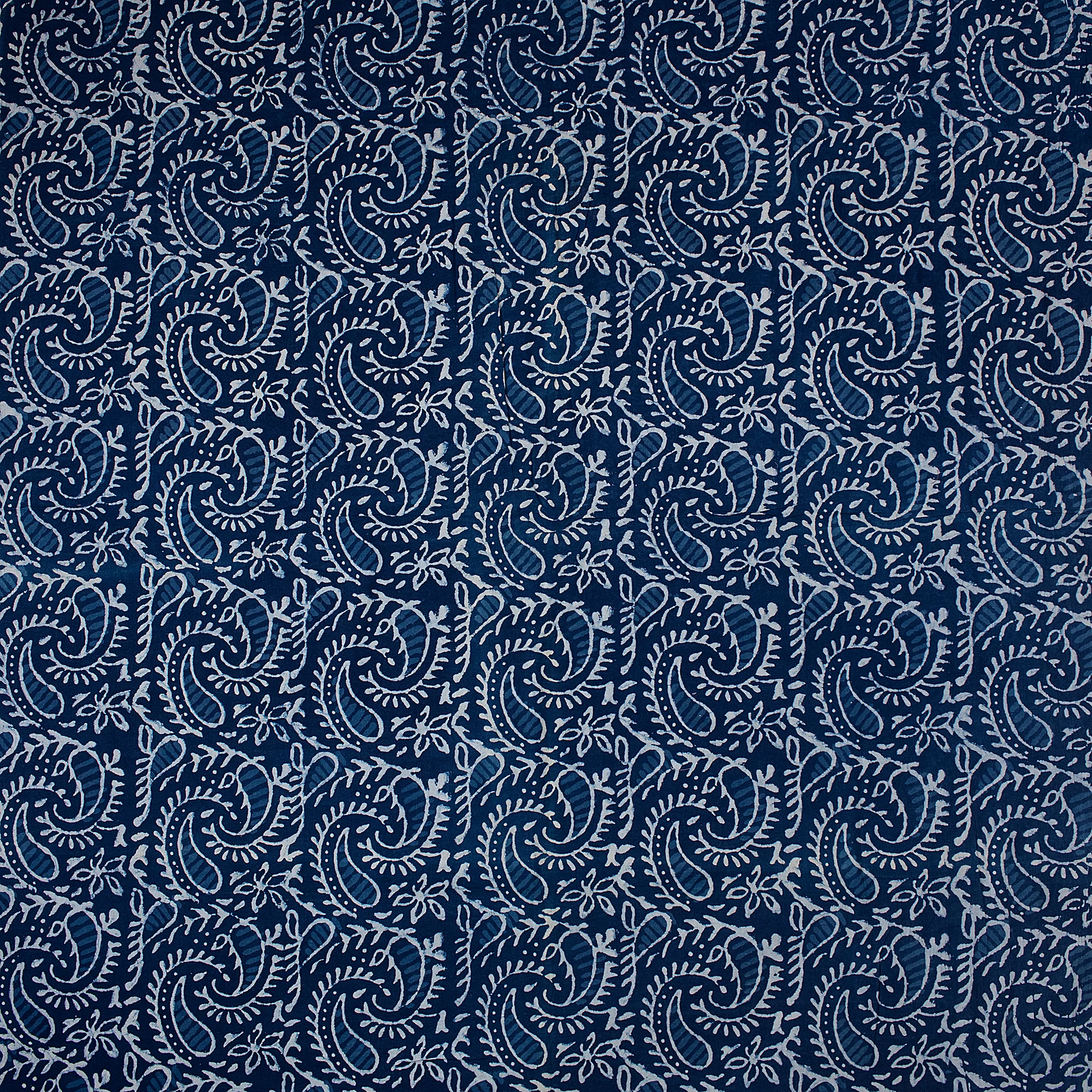 Indigo Blue Paisley Hand Printed Cotton Quilted Fabric - Image 6