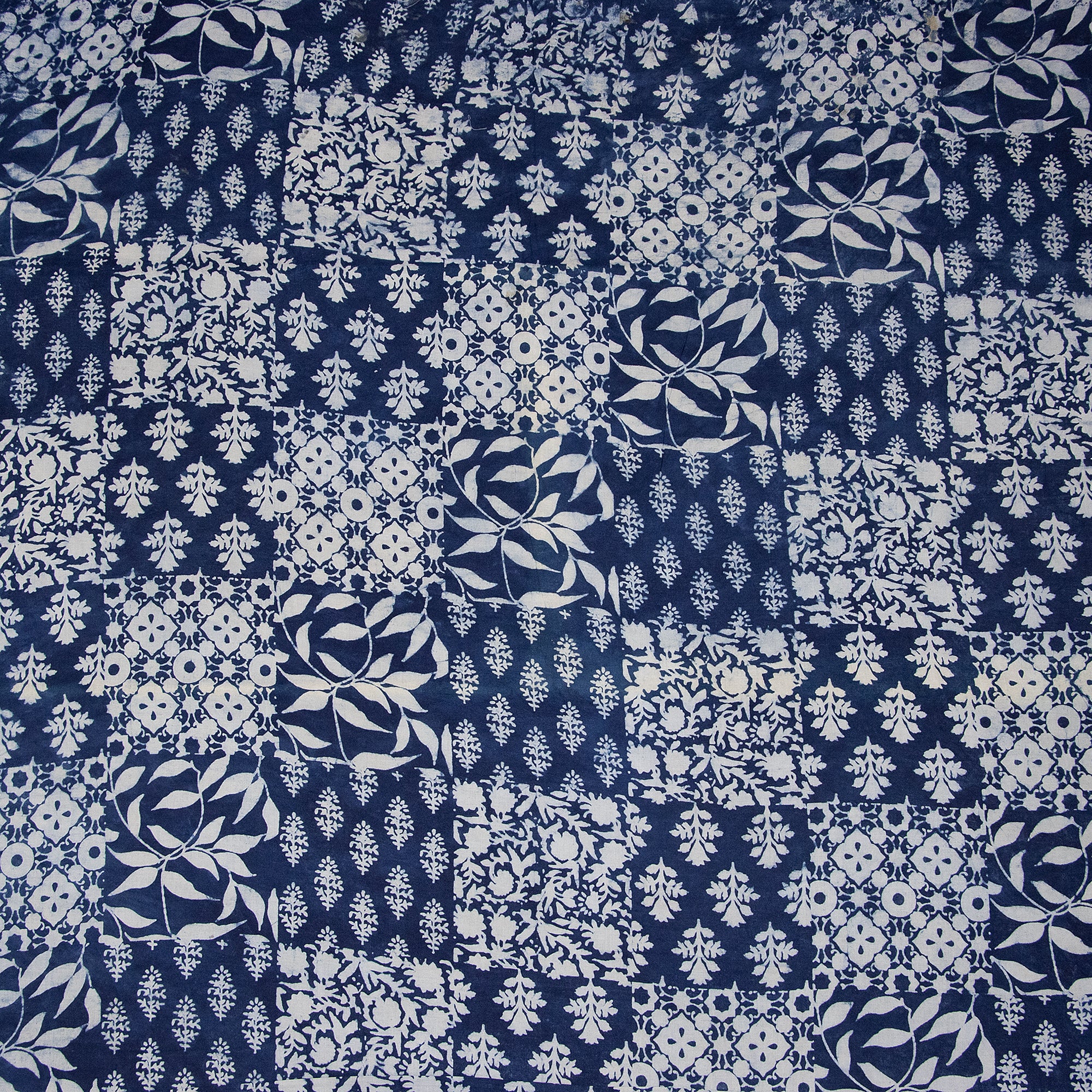 Patchwork Indigo Blue Hand Printed Floral Dress Material Cotton Fabric - Image 3