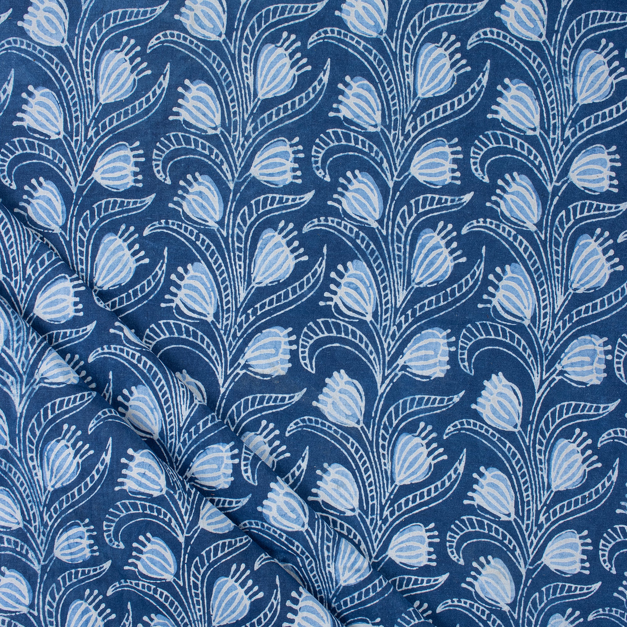 Indian Floral Indigo Blue Women's Clothing Cotton Fabric