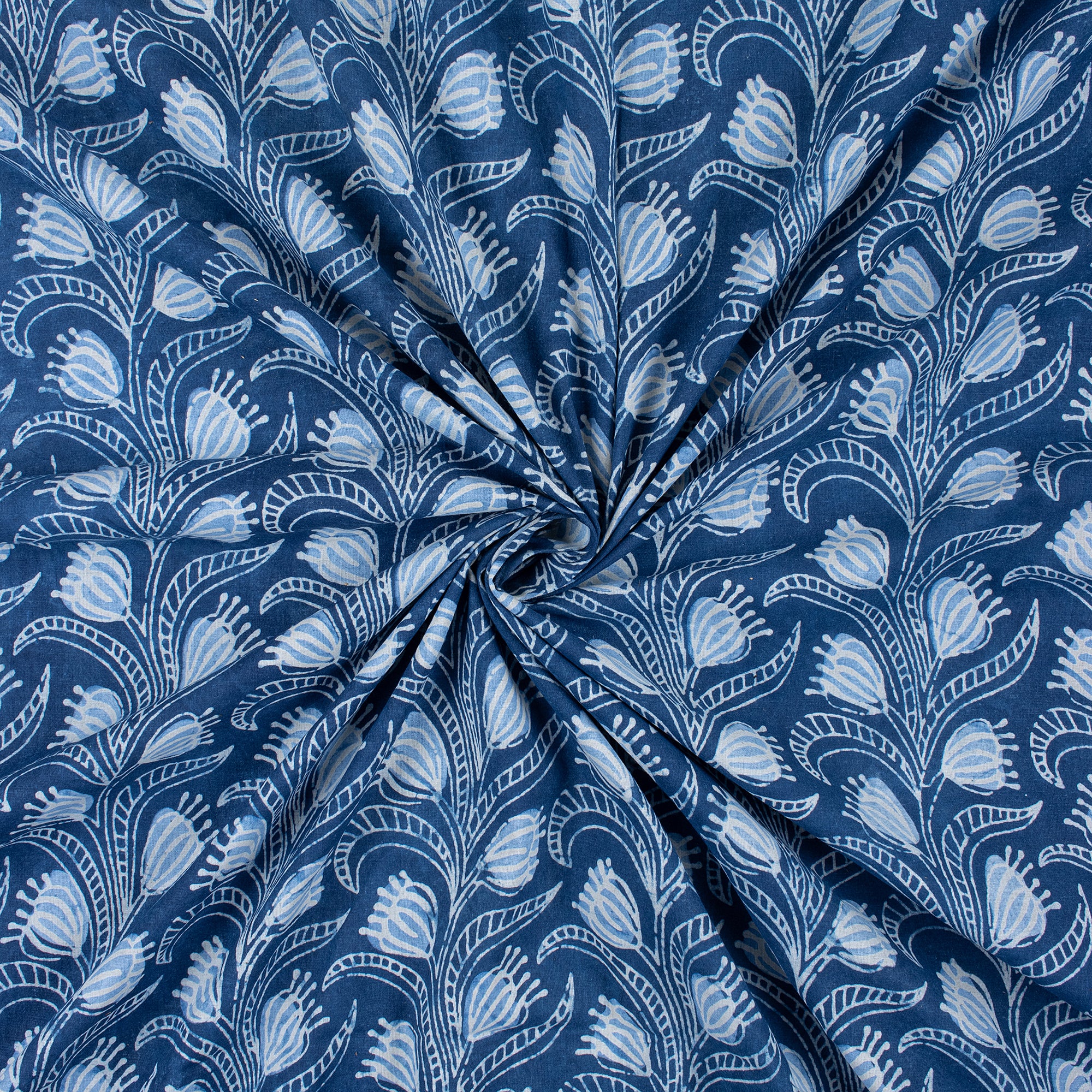Indian Floral Indigo Blue Women's Clothing Cotton Fabric - Image 2