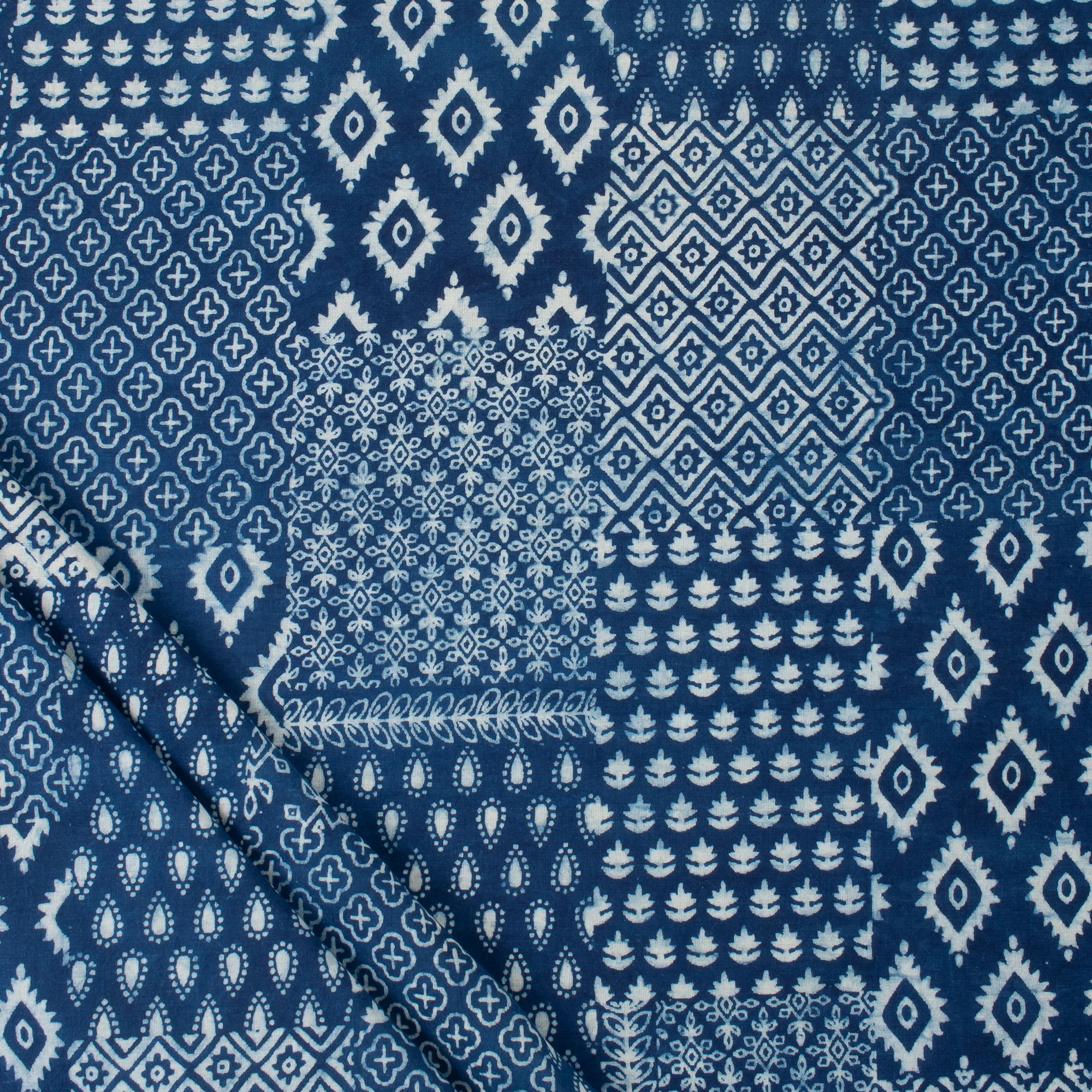 Patchwork Indian Indigo Blue Hand Block Printed Cotton Fabric