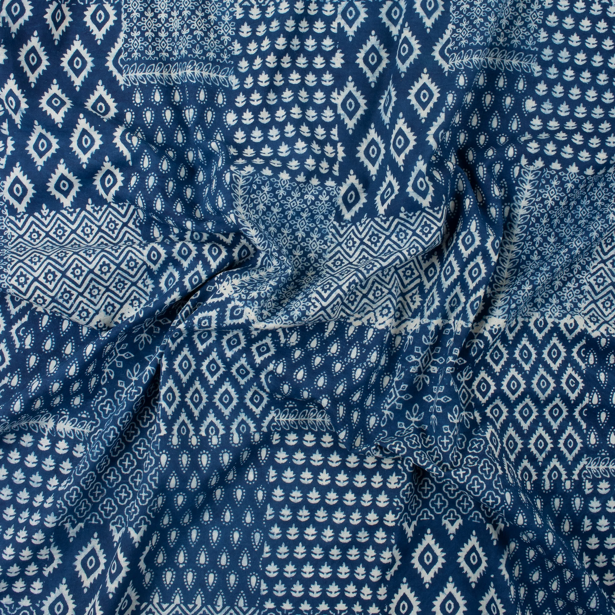 Patchwork Indian Indigo Blue Hand Block Printed Cotton Fabric - Image 2