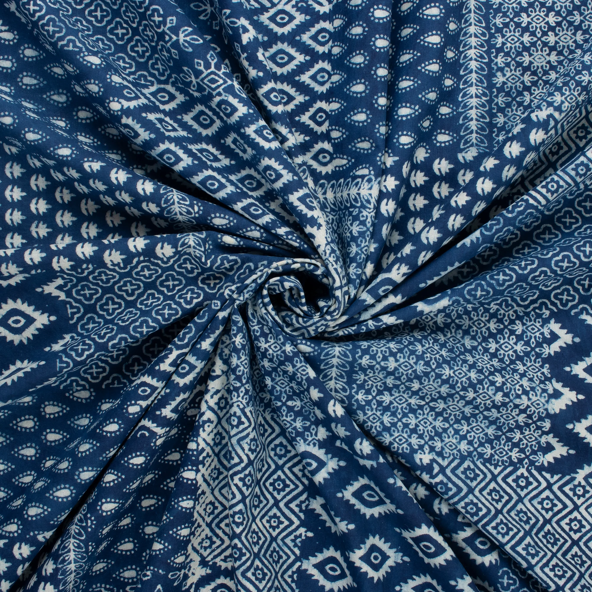 Patchwork Indian Indigo Blue Hand Block Printed Cotton Fabric - Image 3