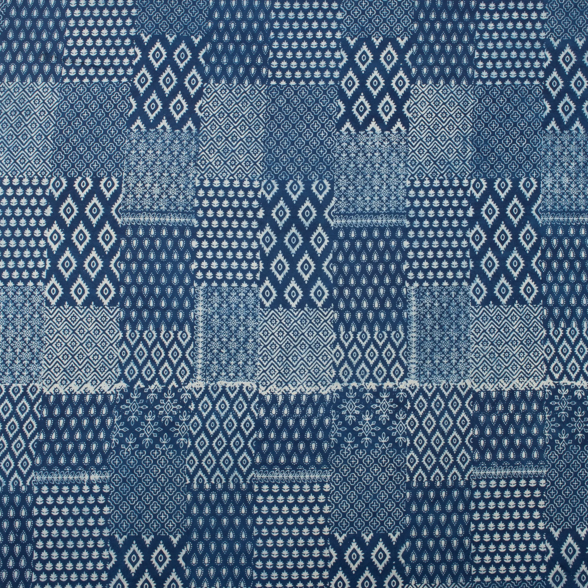 Patchwork Indian Indigo Blue Hand Block Printed Cotton Fabric - Image 4