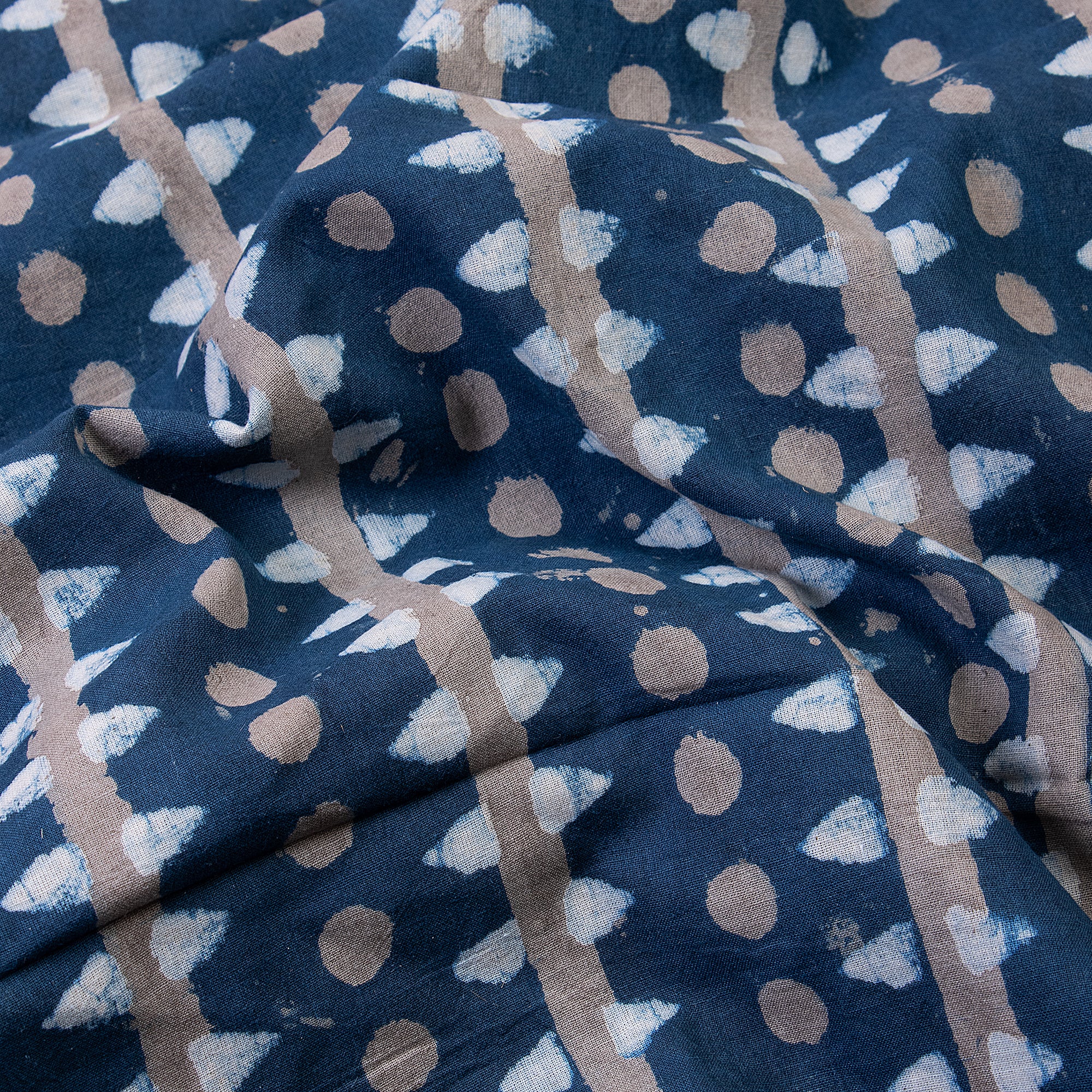 Indigo Blue Hand Printed Mud Resist Cotton Fabric - Image 2