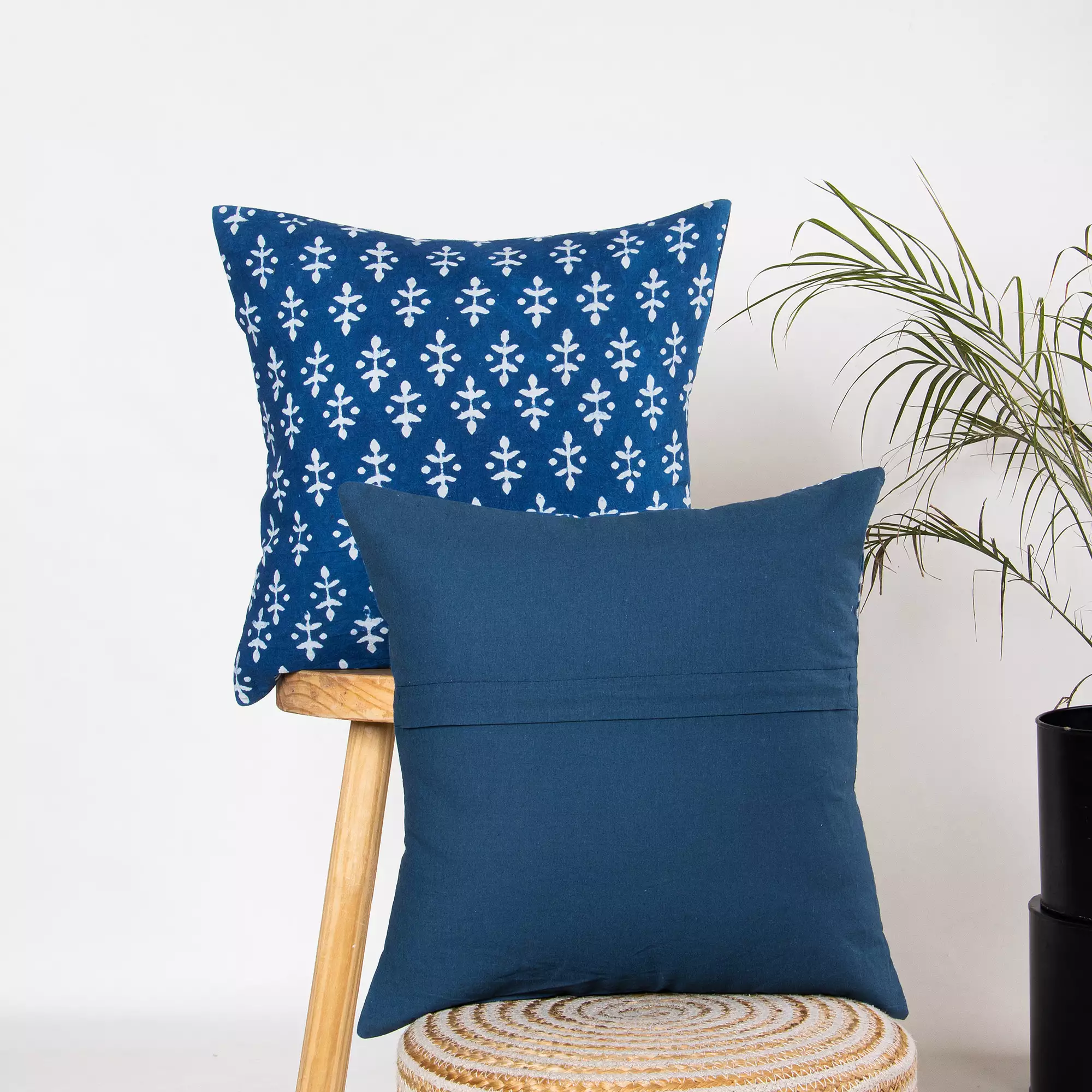 Indigo Pure Cotton Hand Block Printed Cushion Cover - Image 3