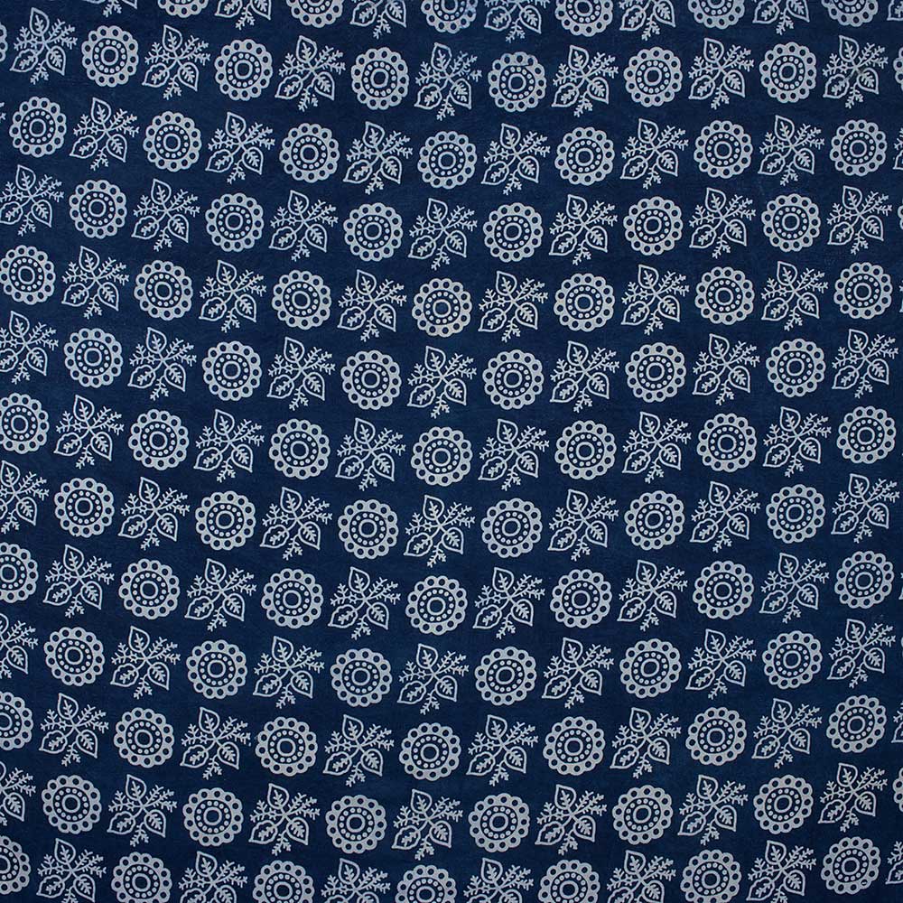 Indian Rangoli Print Indigo Blue Handmade Cotton Fabric By Yard - Image 6