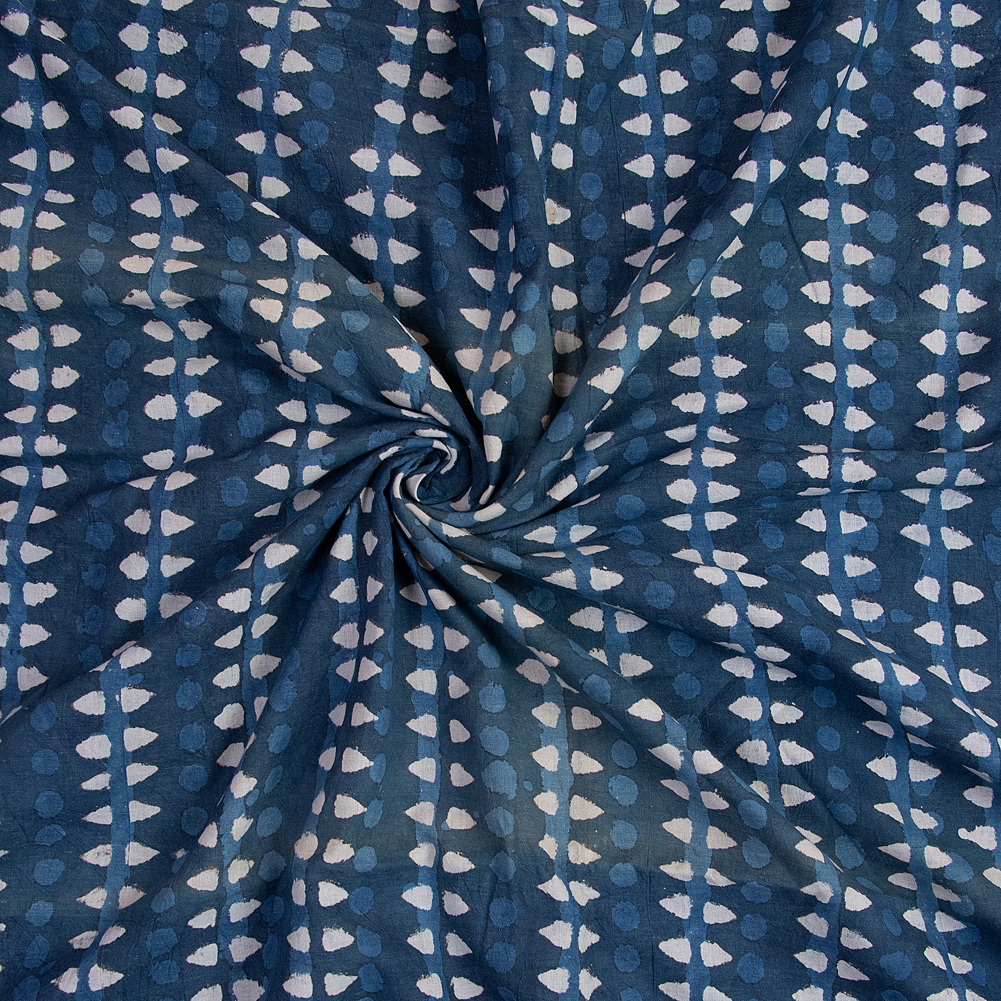 Indigo Blue Indian Striped Block Print Mud Block Cotton Fabric - Image 3