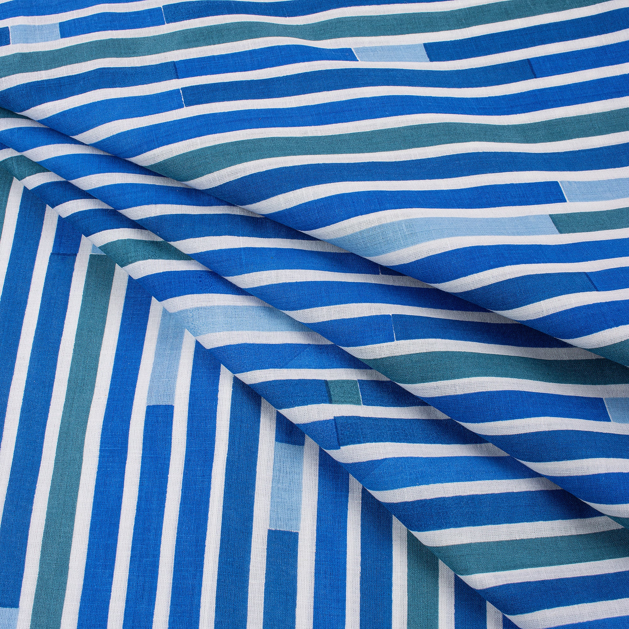 Striped Hand Blocked Jaipuri Print Cotton Indian Fabric - Image 2