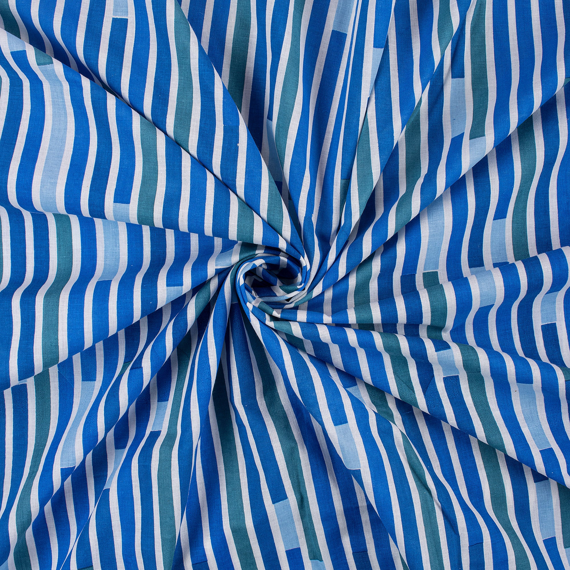 Striped Hand Blocked Jaipuri Print Cotton Indian Fabric - Image 4