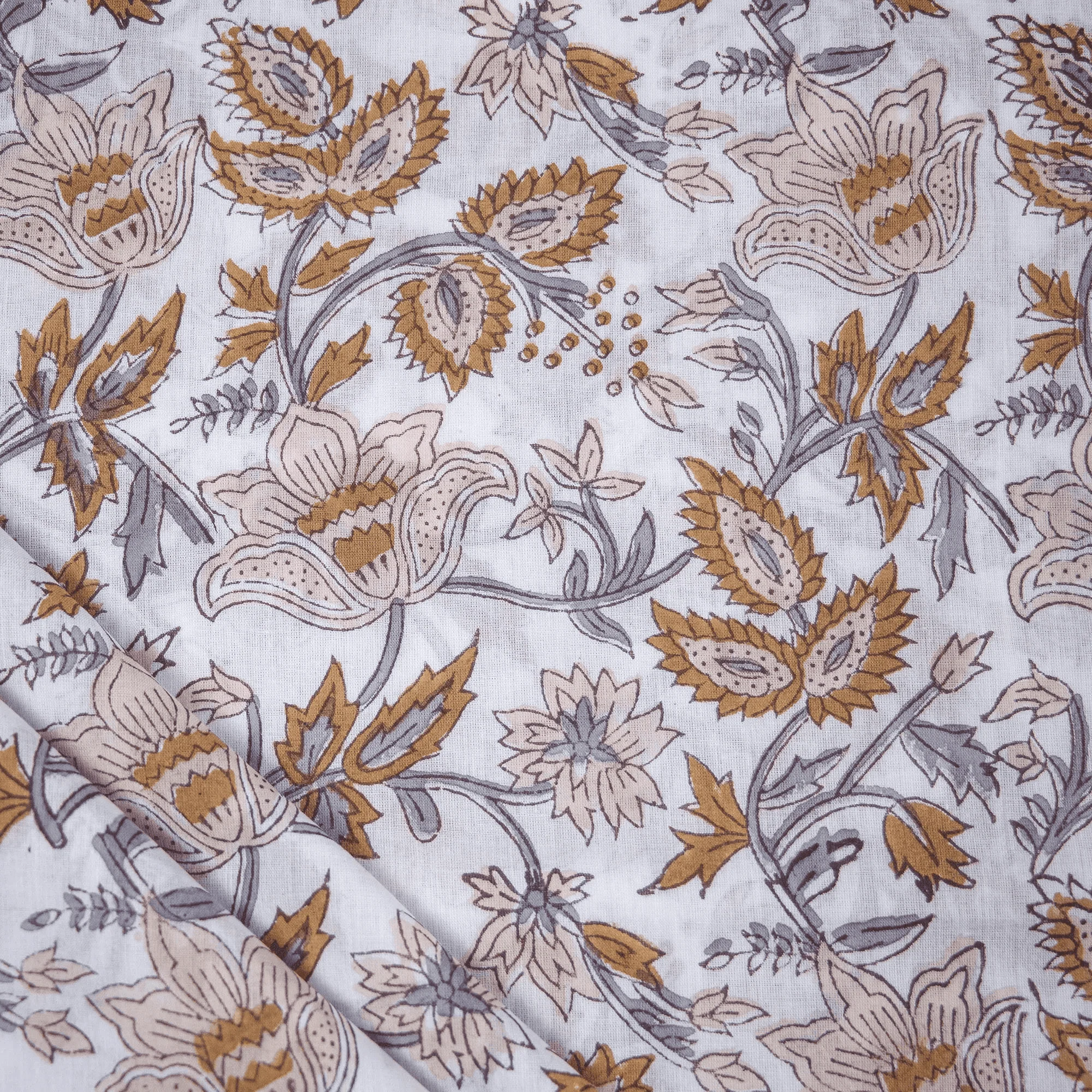 Modern Floral Indian Block Print Pure Cotton Fabric for Dress