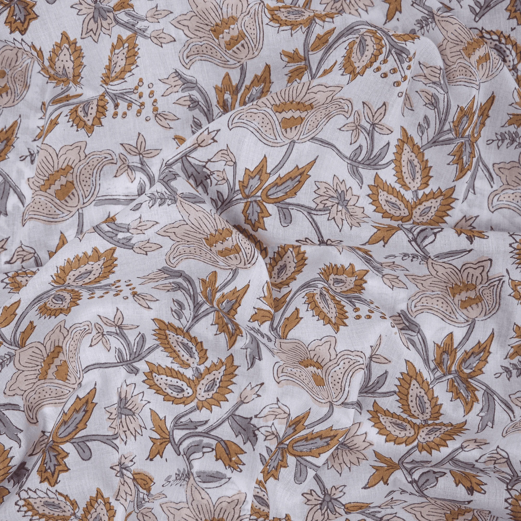 Modern Floral Indian Block Print Pure Cotton Fabric for Dress - Image 4