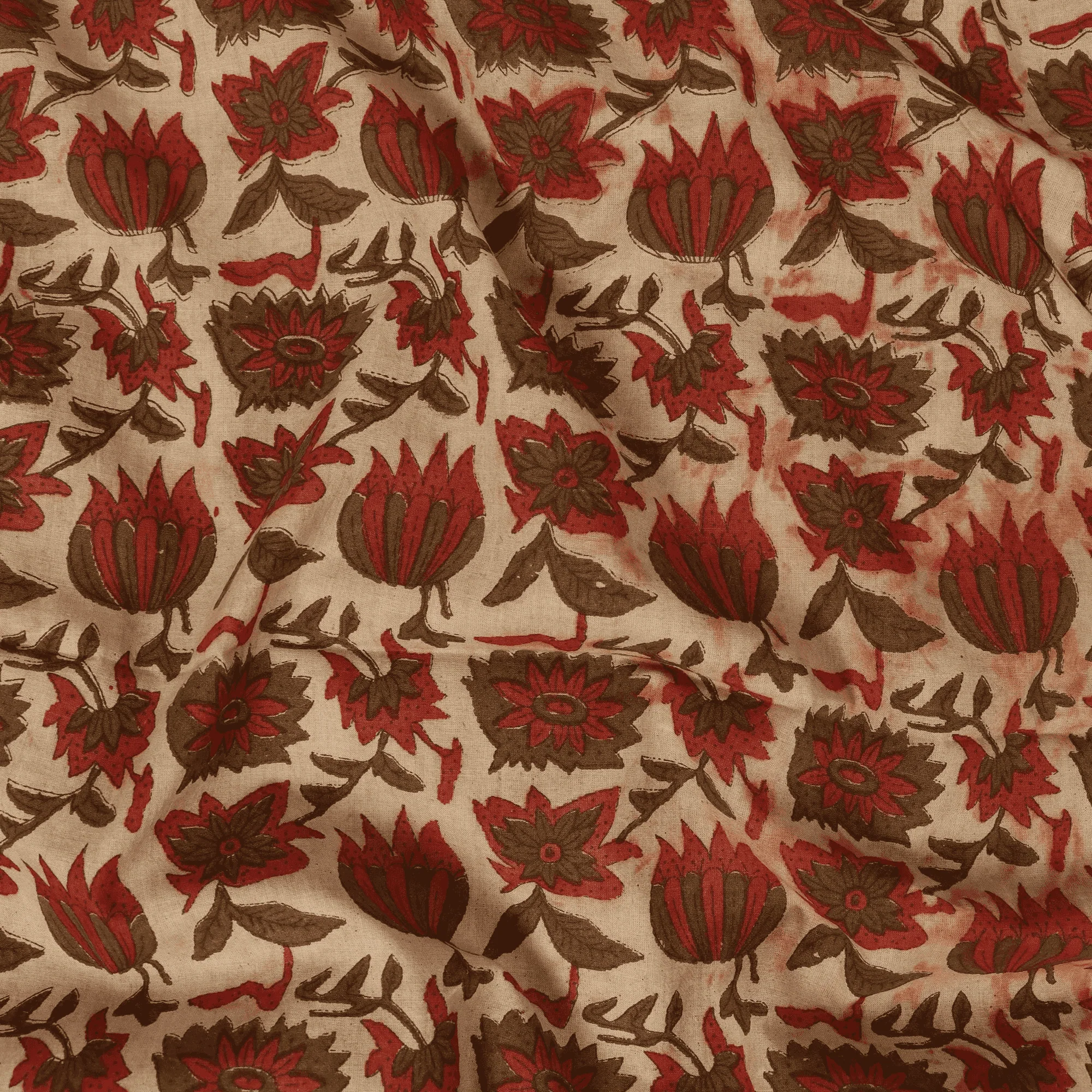Floral Indian Hand Blocked Pure Cotton Sewing Fabric Cloth - Image 5