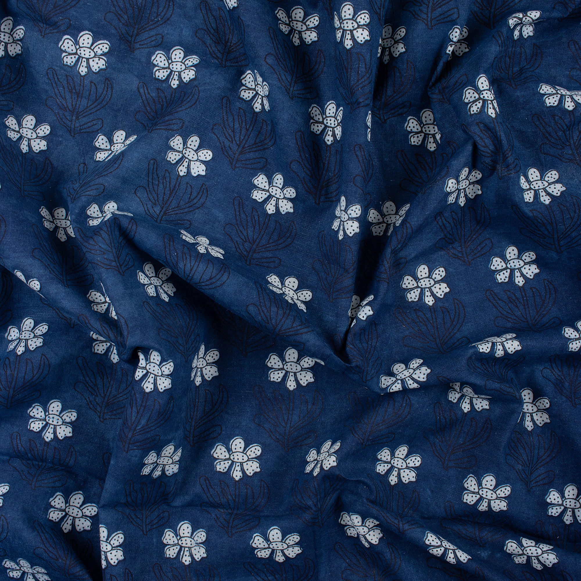 Jaipuri Cotton Hand Block Indigo Blue Booti Floral Fabric By Yard - Image 3