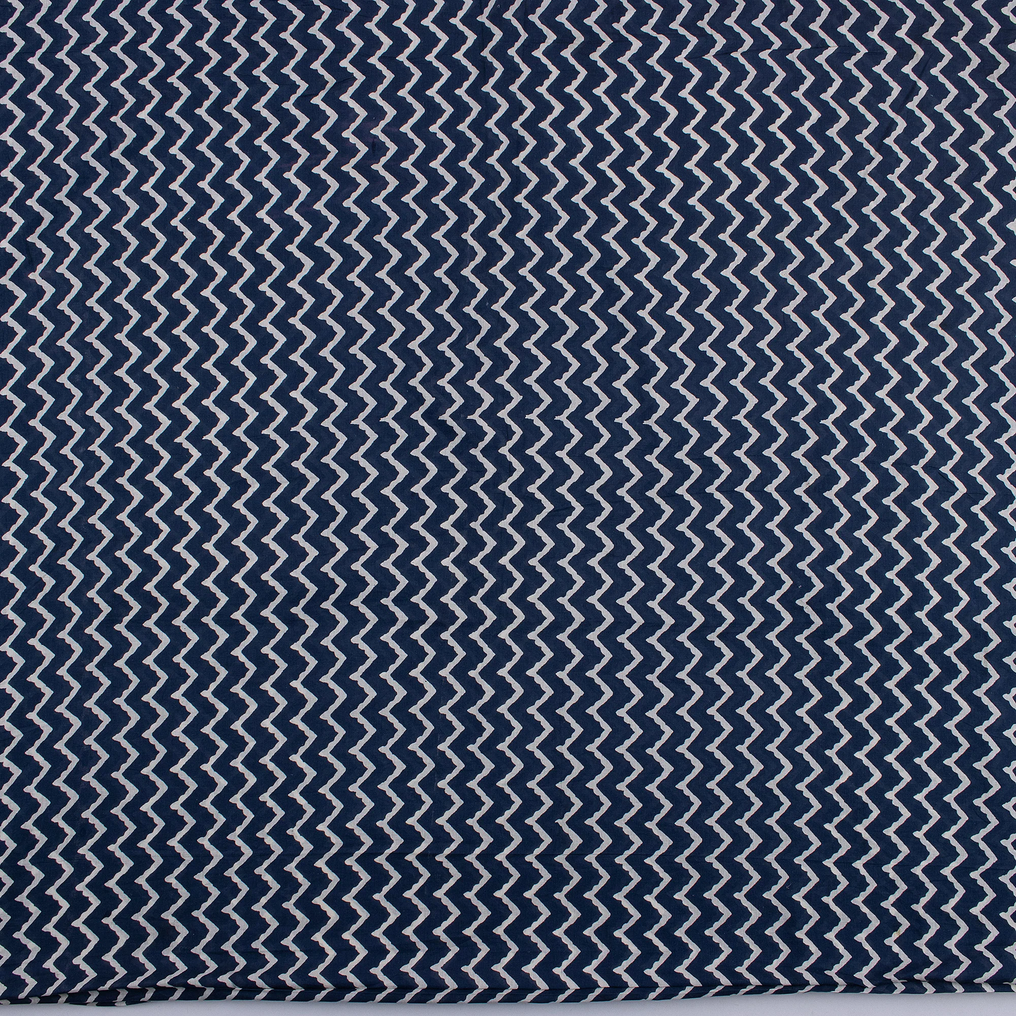 Pure Cotton Blue Block Printed Dress Material Fabric - Image 5