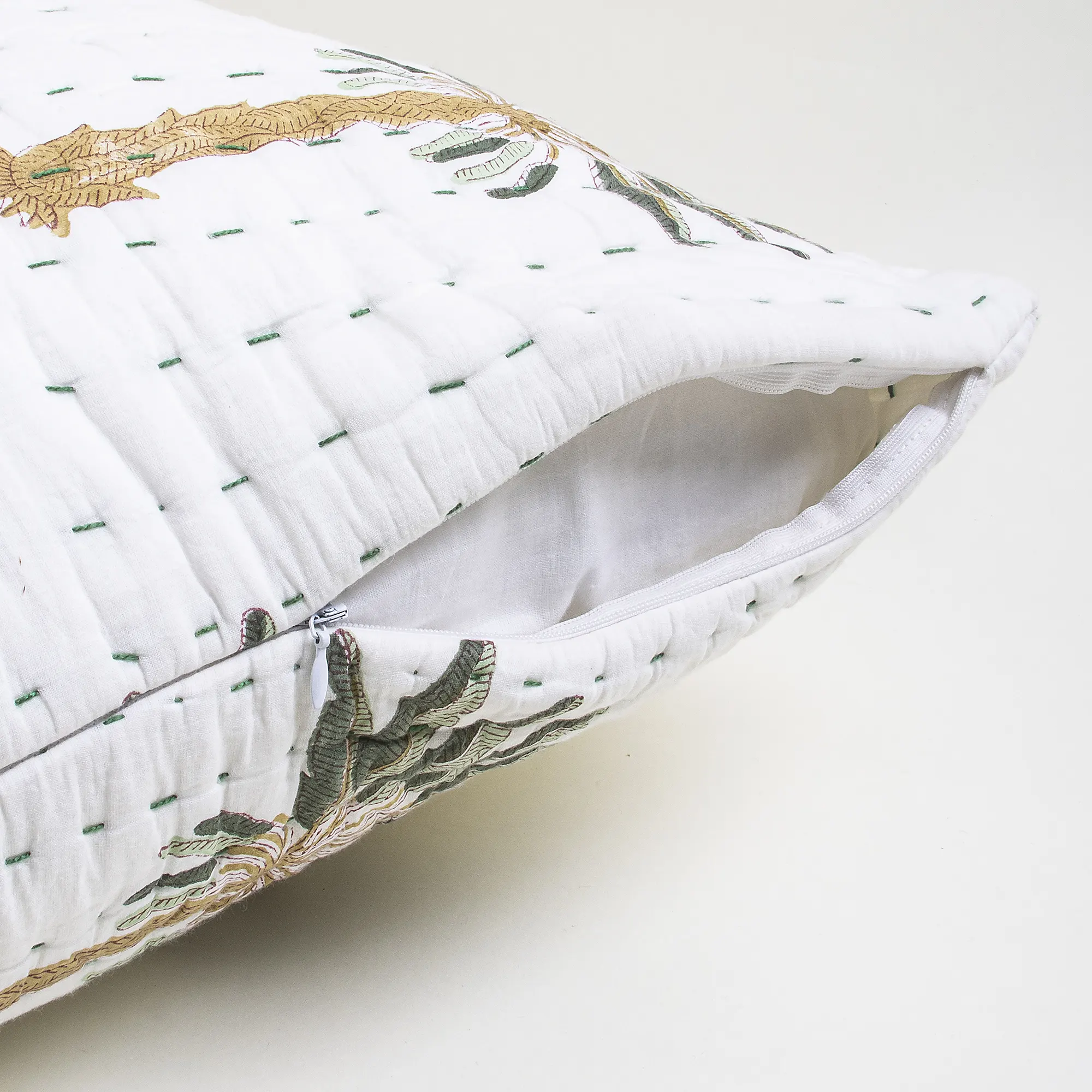 Indian Handmade Kantha Quilted Cotton Pillowcase - Image 3