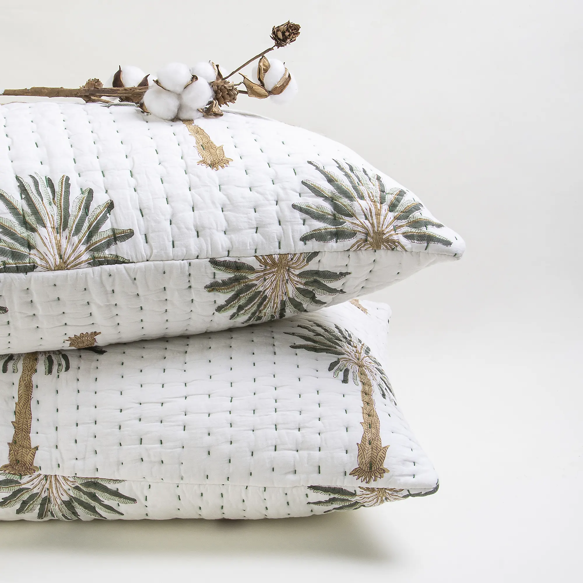 Indian Handmade Kantha Quilted Cotton Pillowcase - Image 5