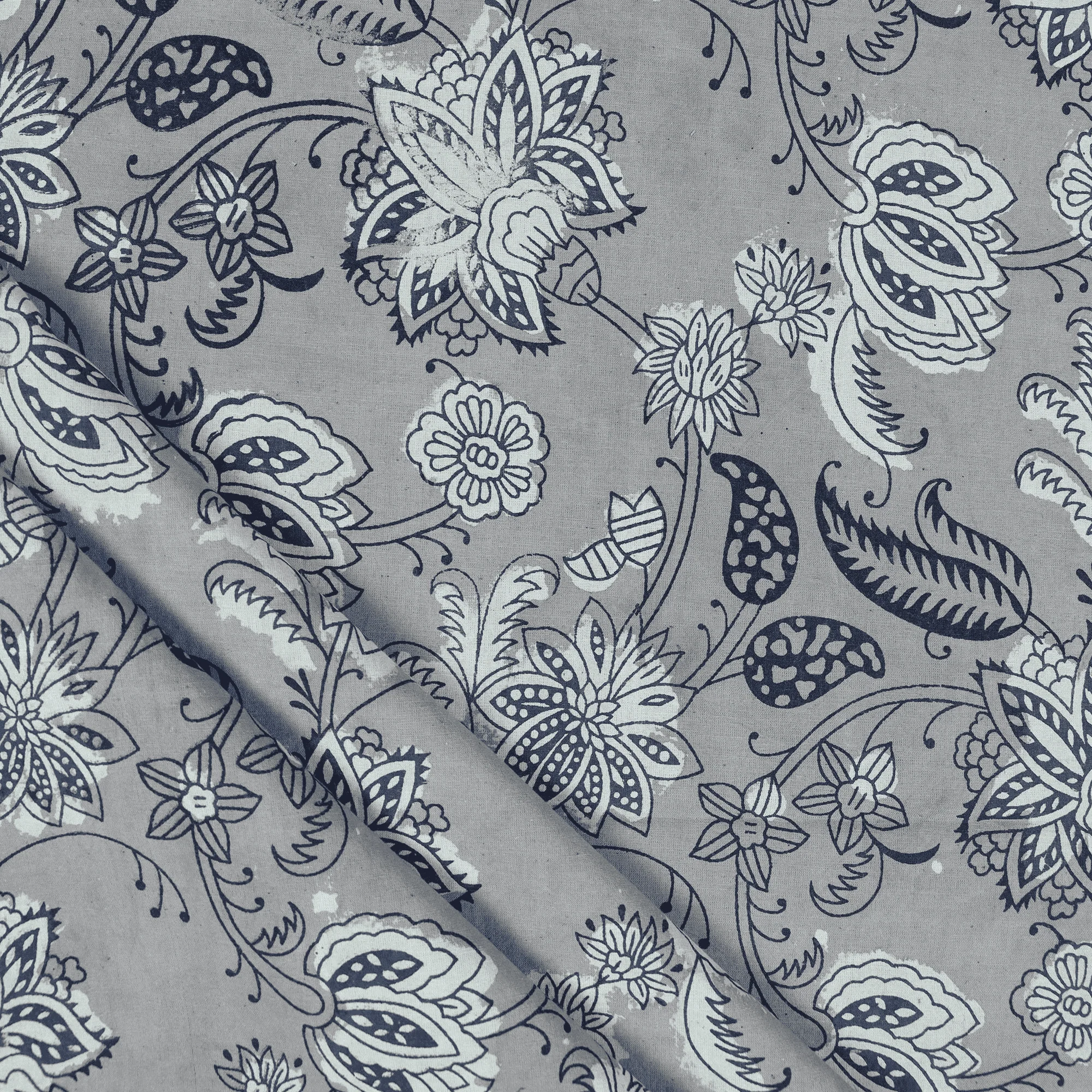 Floral Indian Hand Printed Pure Cotton Mud Resist Kashish Fabric Cloth