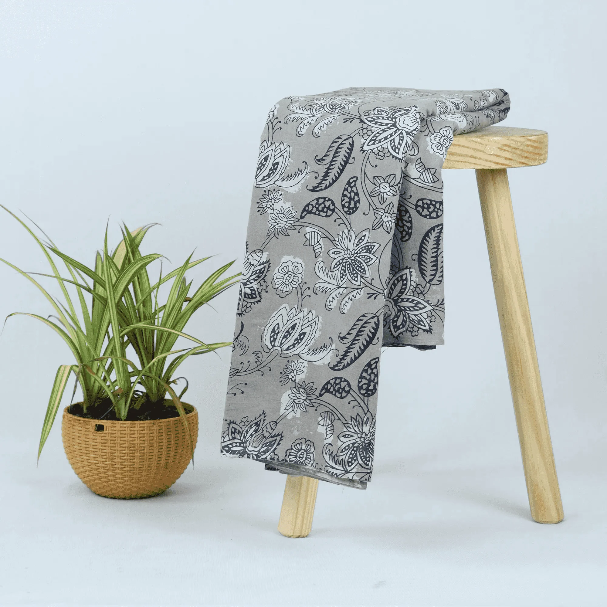 Floral Indian Hand Printed Pure Cotton Mud Resist Kashish Fabric Cloth - Image 2