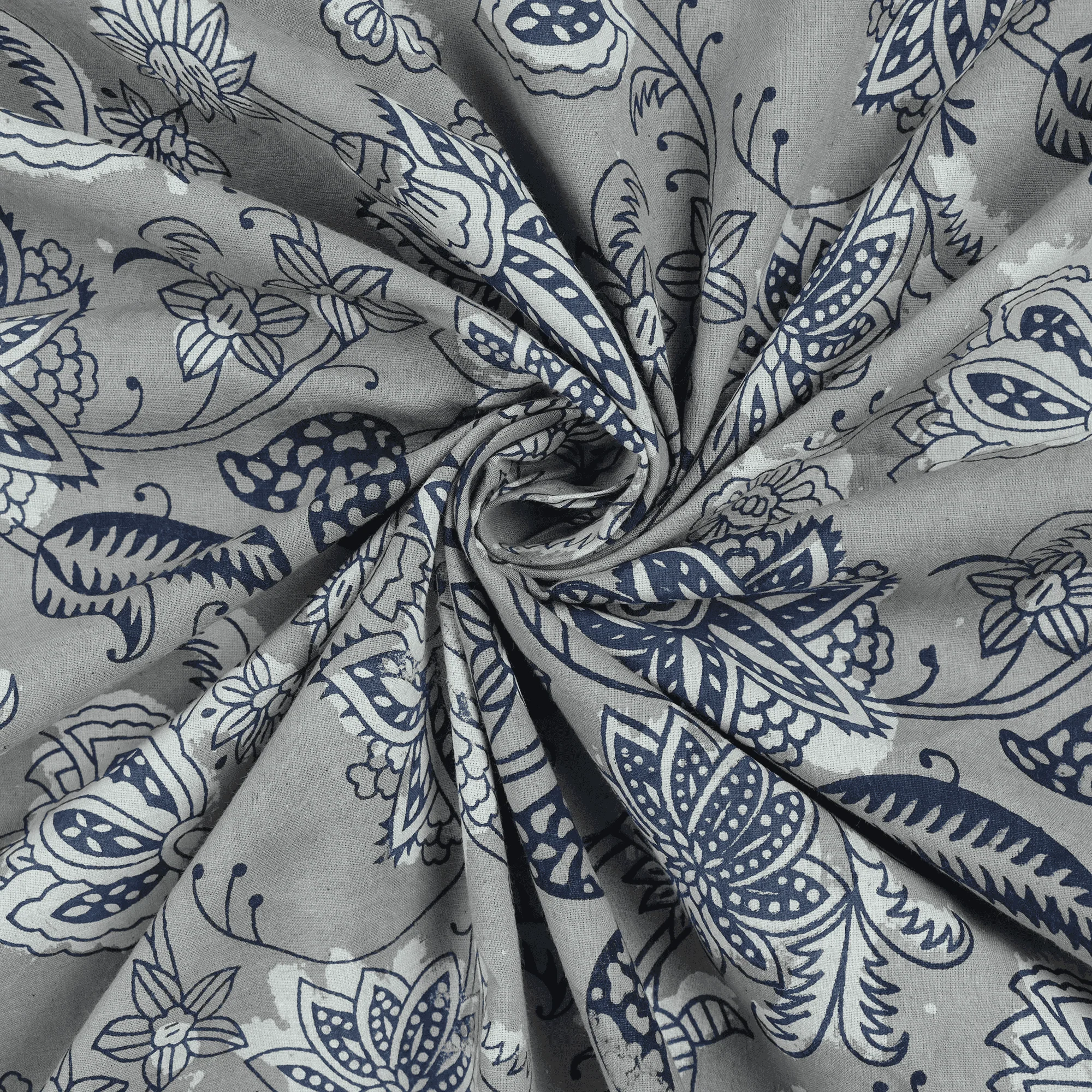 Floral Indian Hand Printed Pure Cotton Mud Resist Kashish Fabric Cloth - Image 3