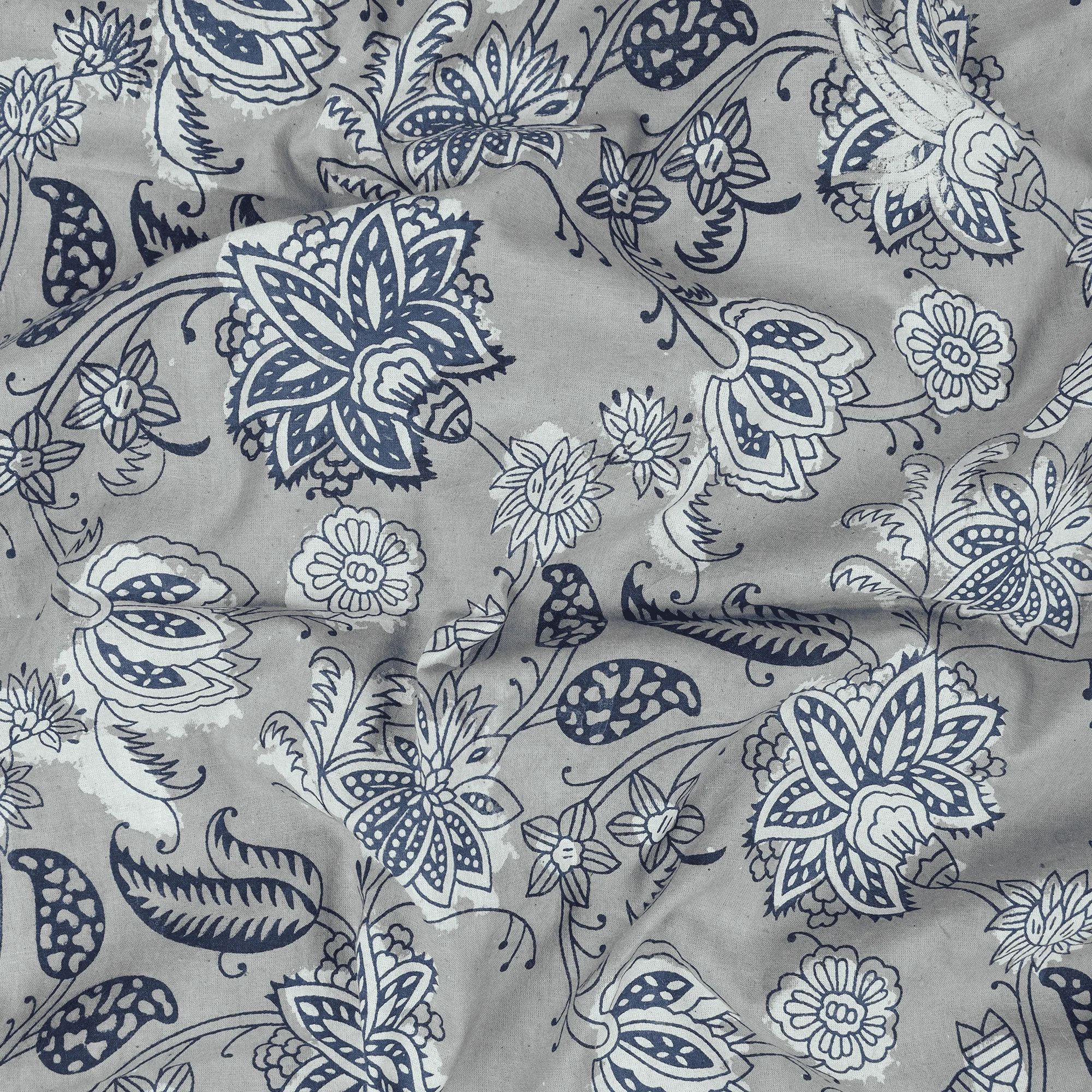 Floral Indian Hand Printed Pure Cotton Mud Resist Kashish Fabric Cloth - Image 4