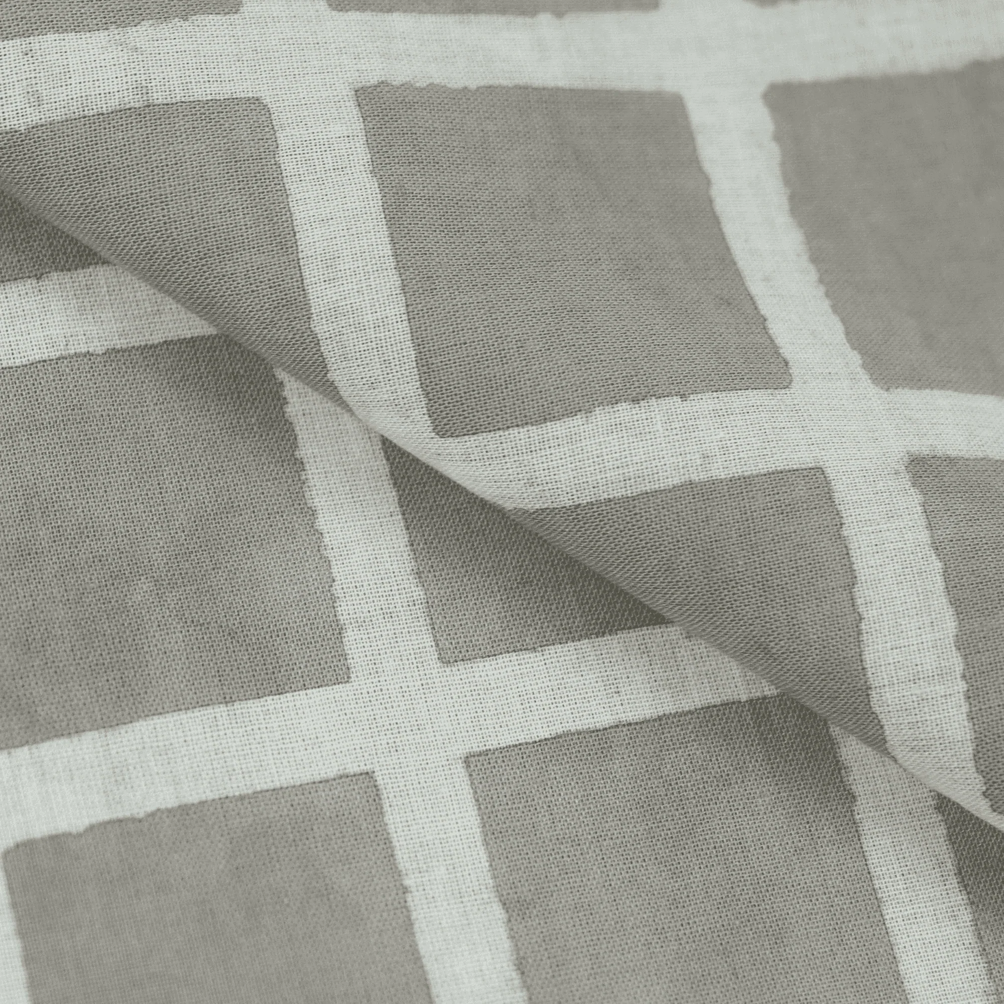 Pure Cotton Geometrical Mud Blocked Indian Gray Checks Fabric - Image 3