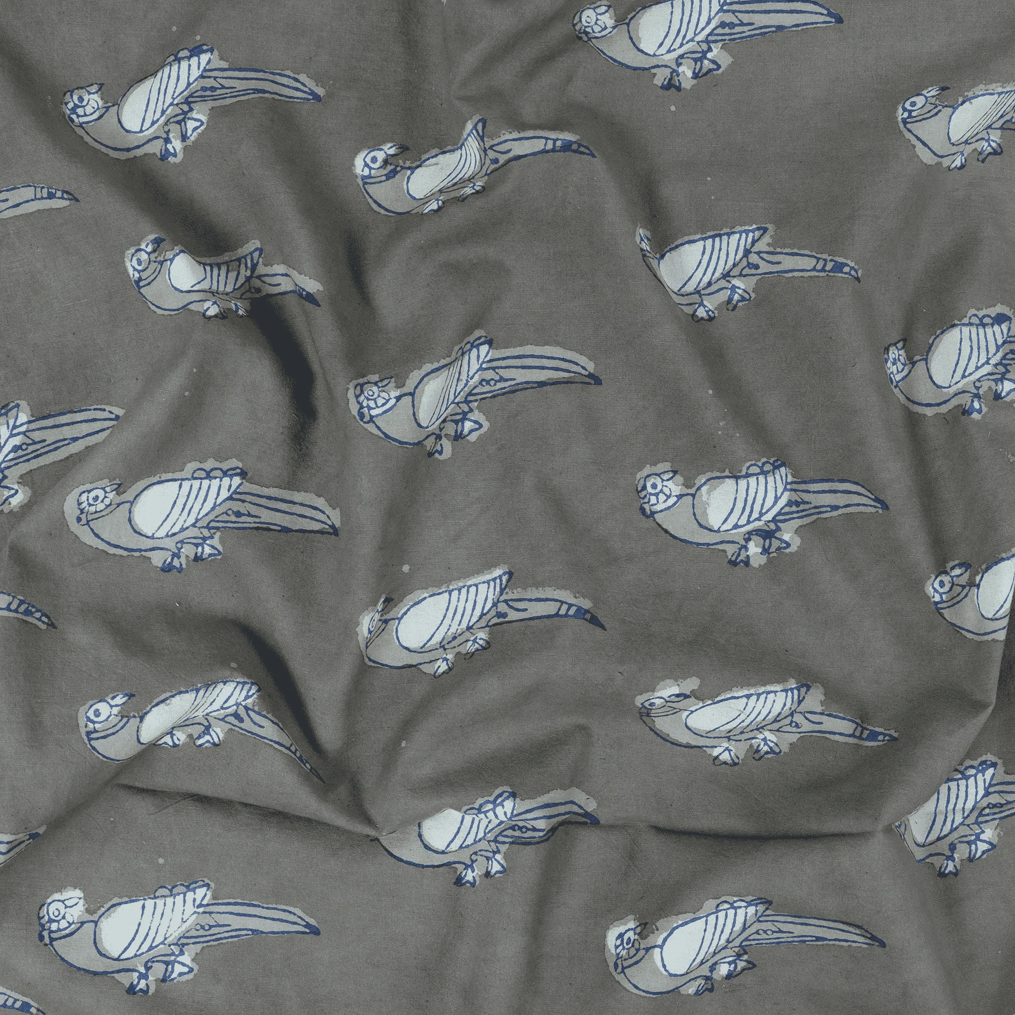 Bird Print Pure Cotton Indian Hand Printed Kashish Fabric for Girls Top - Image 3