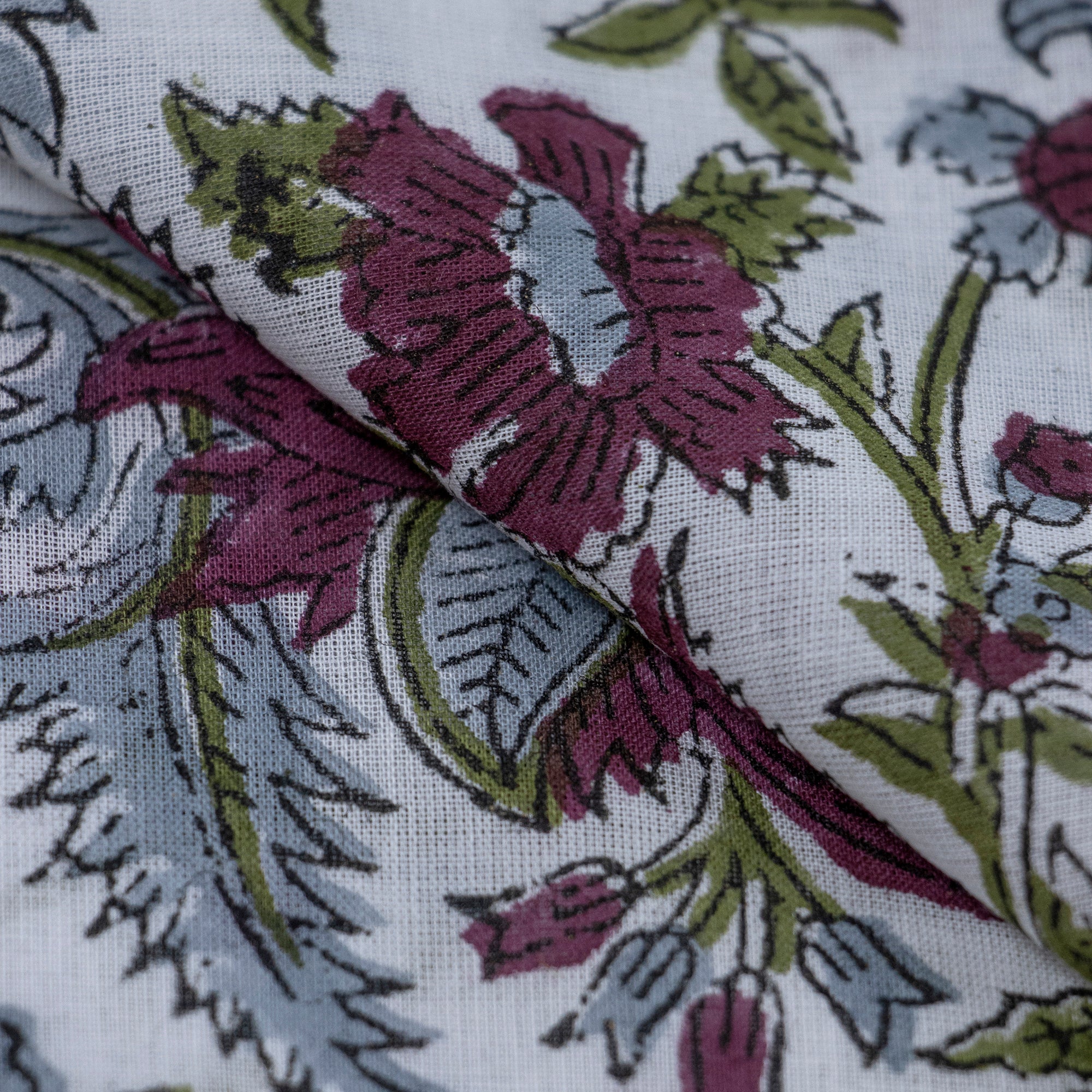 Organic Indian Hand Blocked Floral Pure Cotton Summer Dress Fabric - Image 2