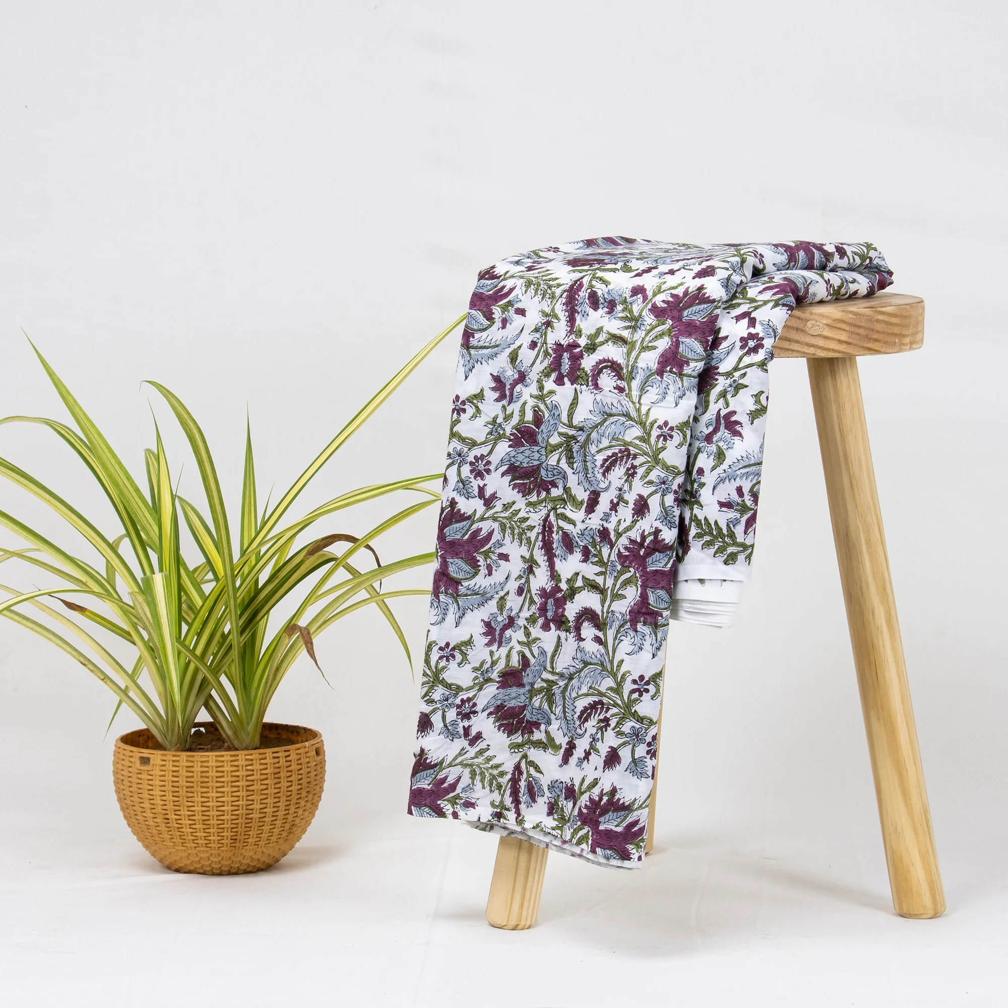 Organic Indian Hand Blocked Floral Pure Cotton Summer Dress Fabric - Image 3