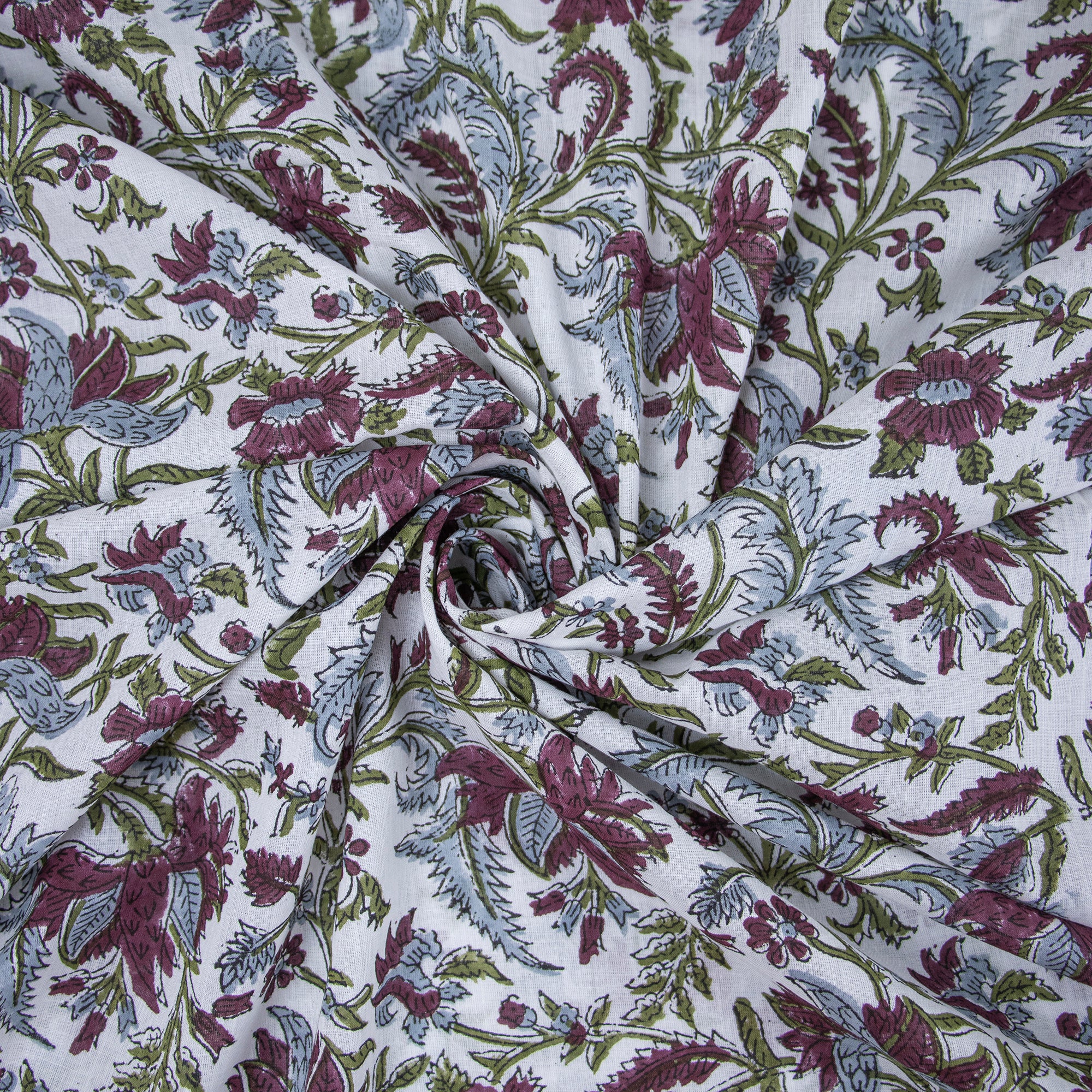Organic Indian Hand Blocked Floral Pure Cotton Summer Dress Fabric - Image 4