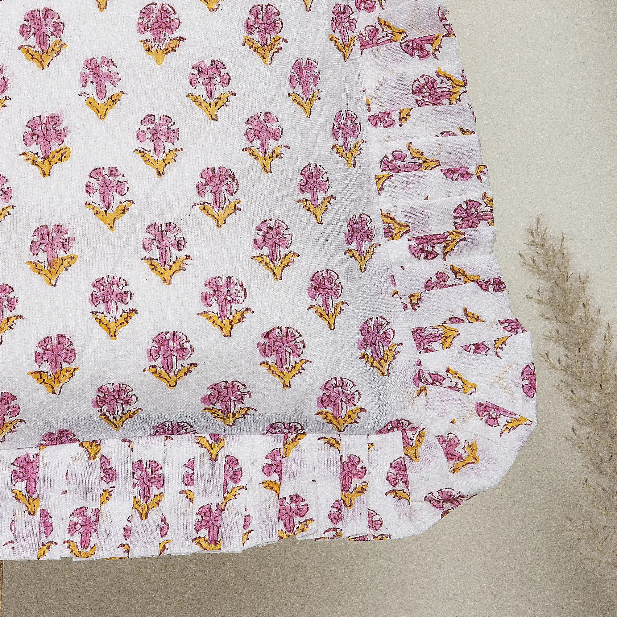 Pink Booty Indian Hand Blocked Pure Cotton Ruffle Travel Tote Bag for Girls - Image 5