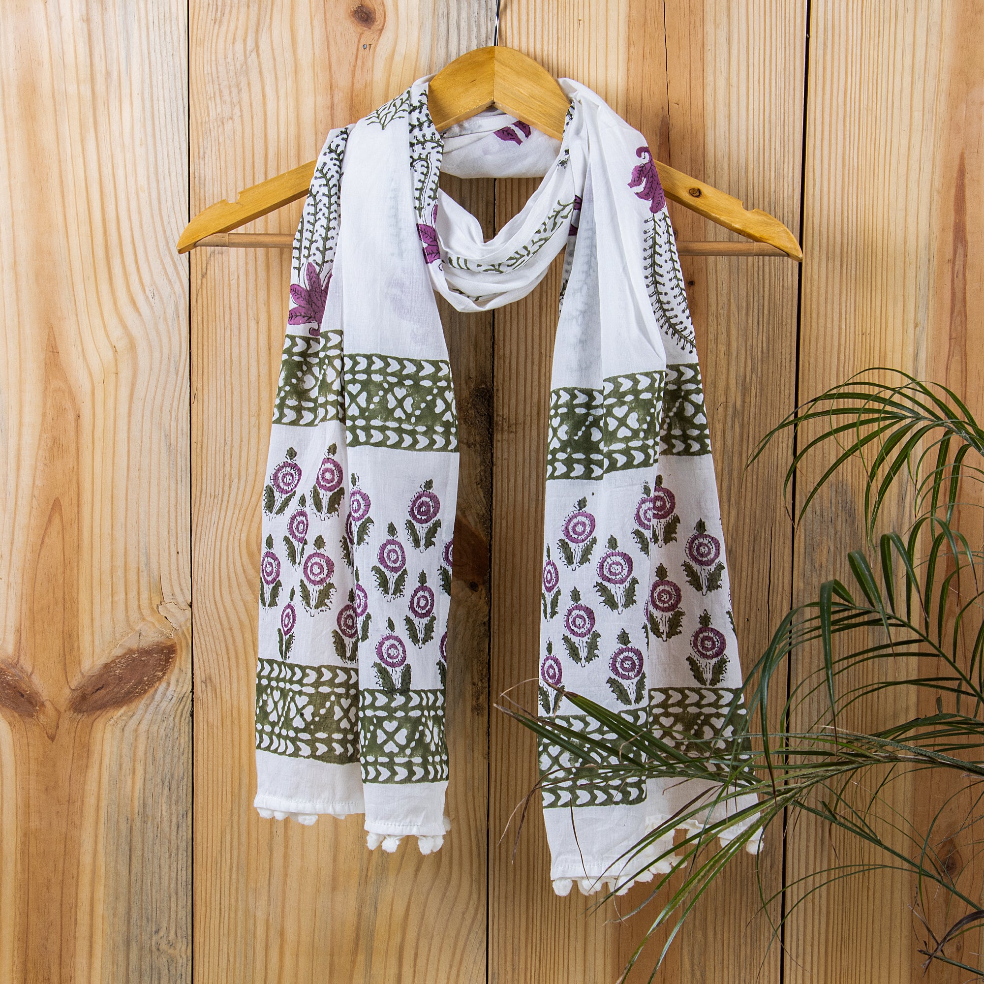Indian Floral Handmade Block Printed Women's Cotton Scarves