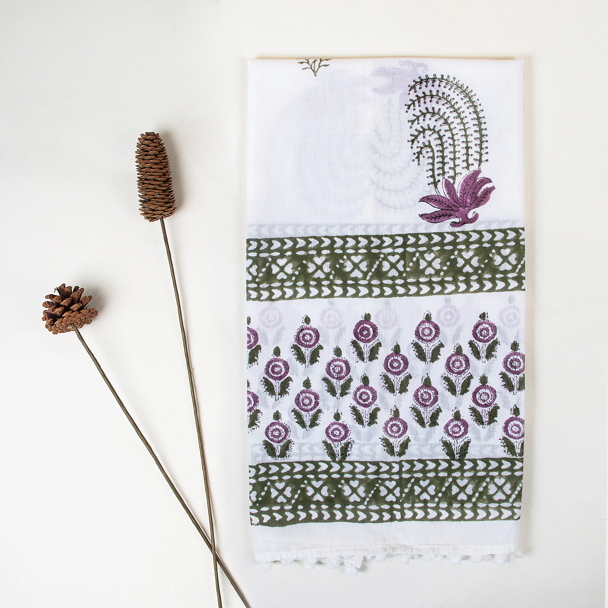 Indian Floral Handmade Block Printed Women's Cotton Scarves - Image 2