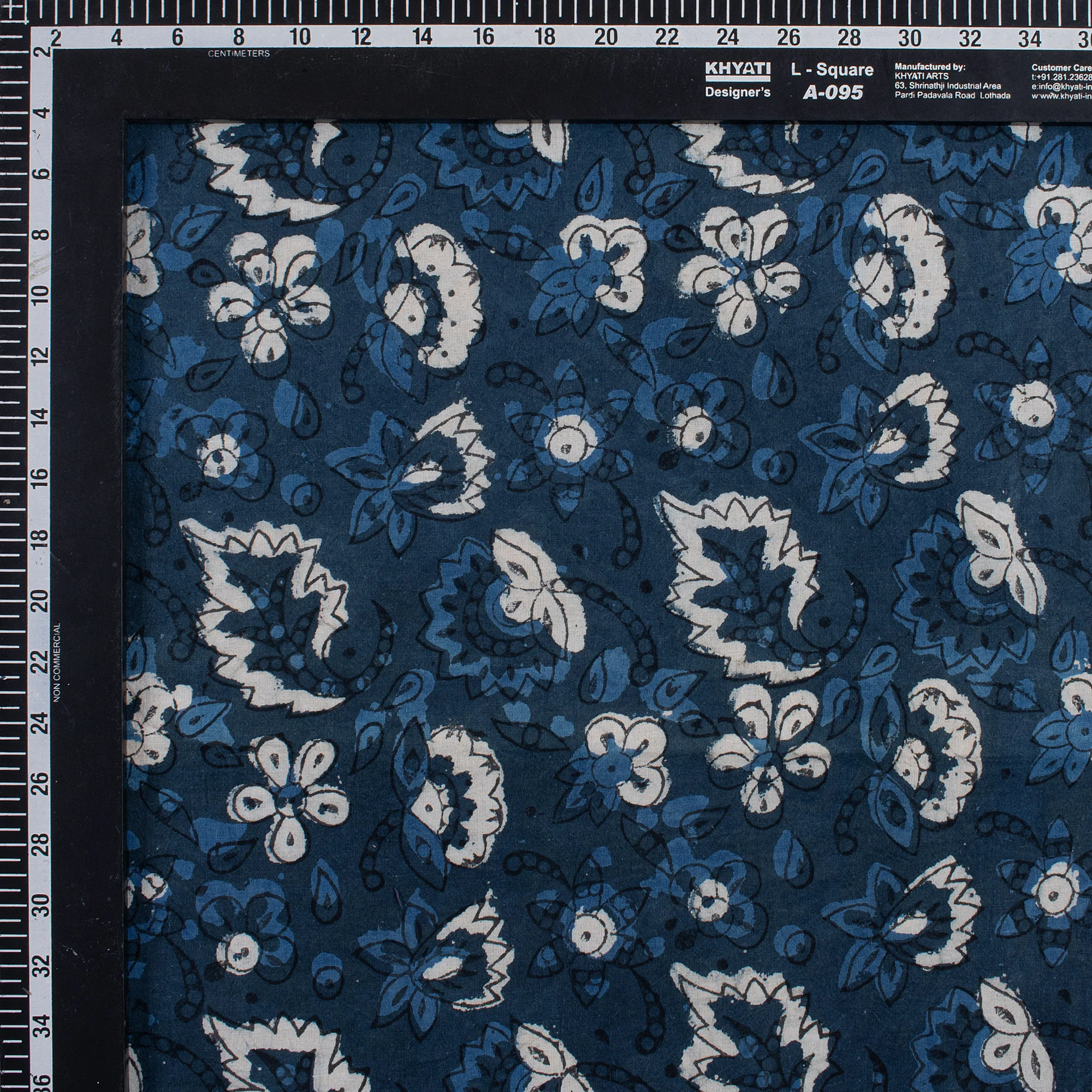 Indian Block Print Natural Dyed Indigo Floral Print Cotton Fabric - Image 3