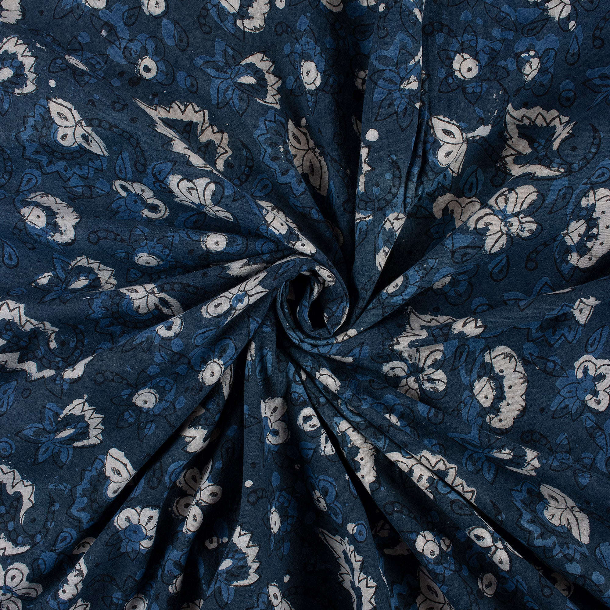 Indian Block Print Natural Dyed Indigo Floral Print Cotton Fabric - Image 4
