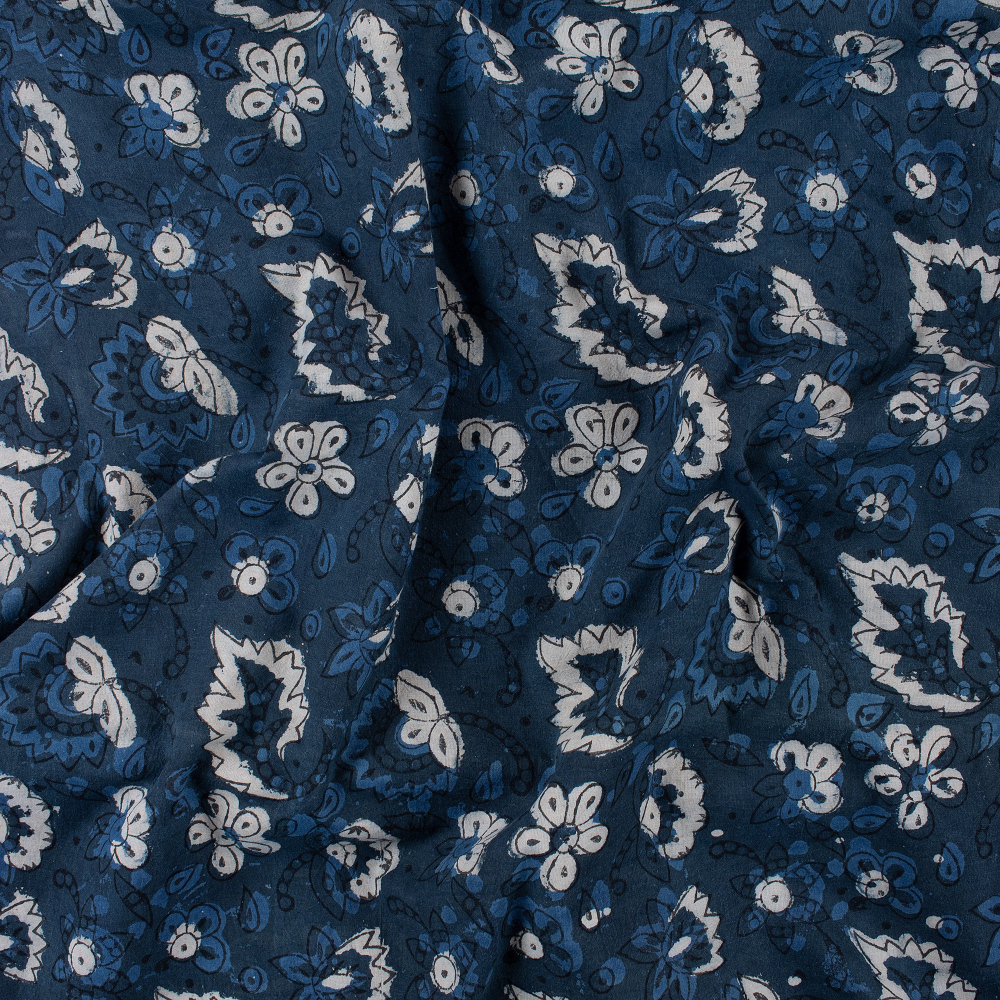 Indian Block Print Natural Dyed Indigo Floral Print Cotton Fabric - Image 5