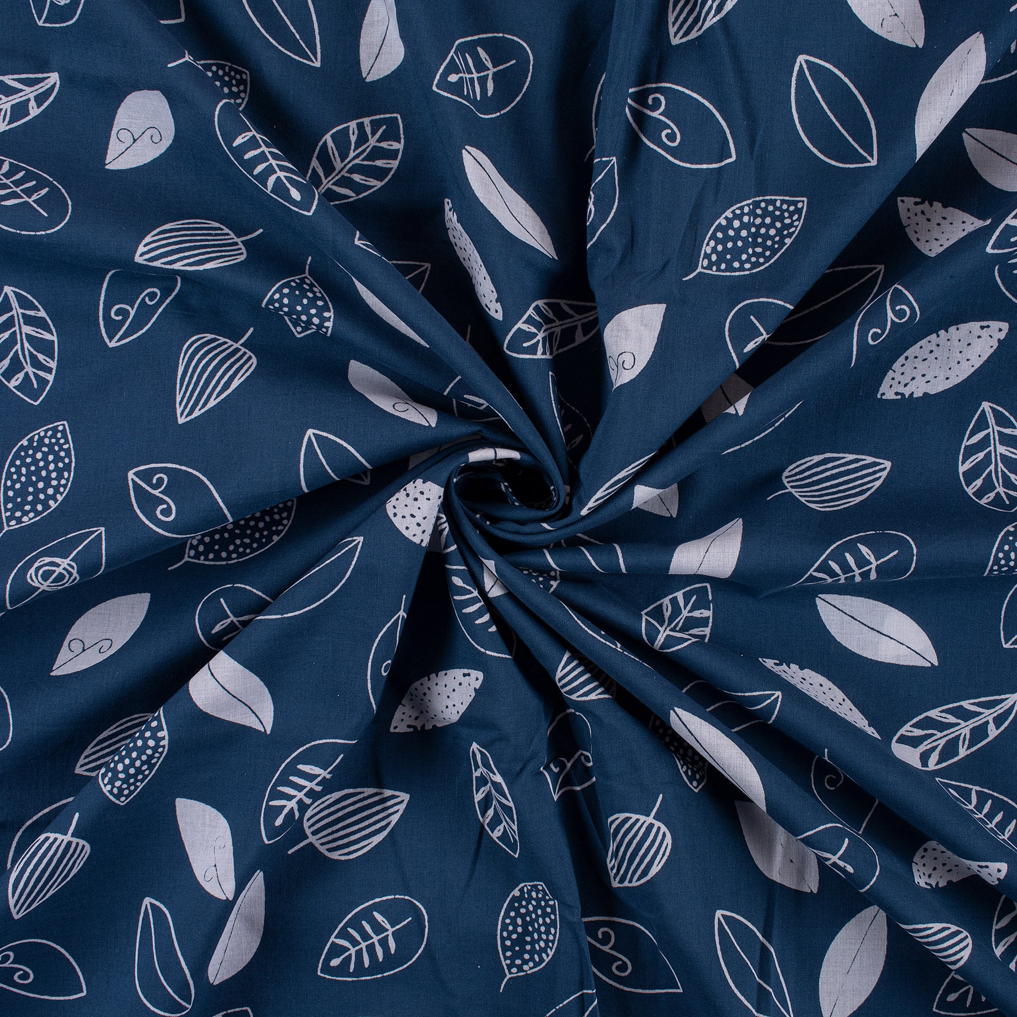 Hand Blocked Indigo Blue Leaf Print Cotton Textile Fabric - Image 2