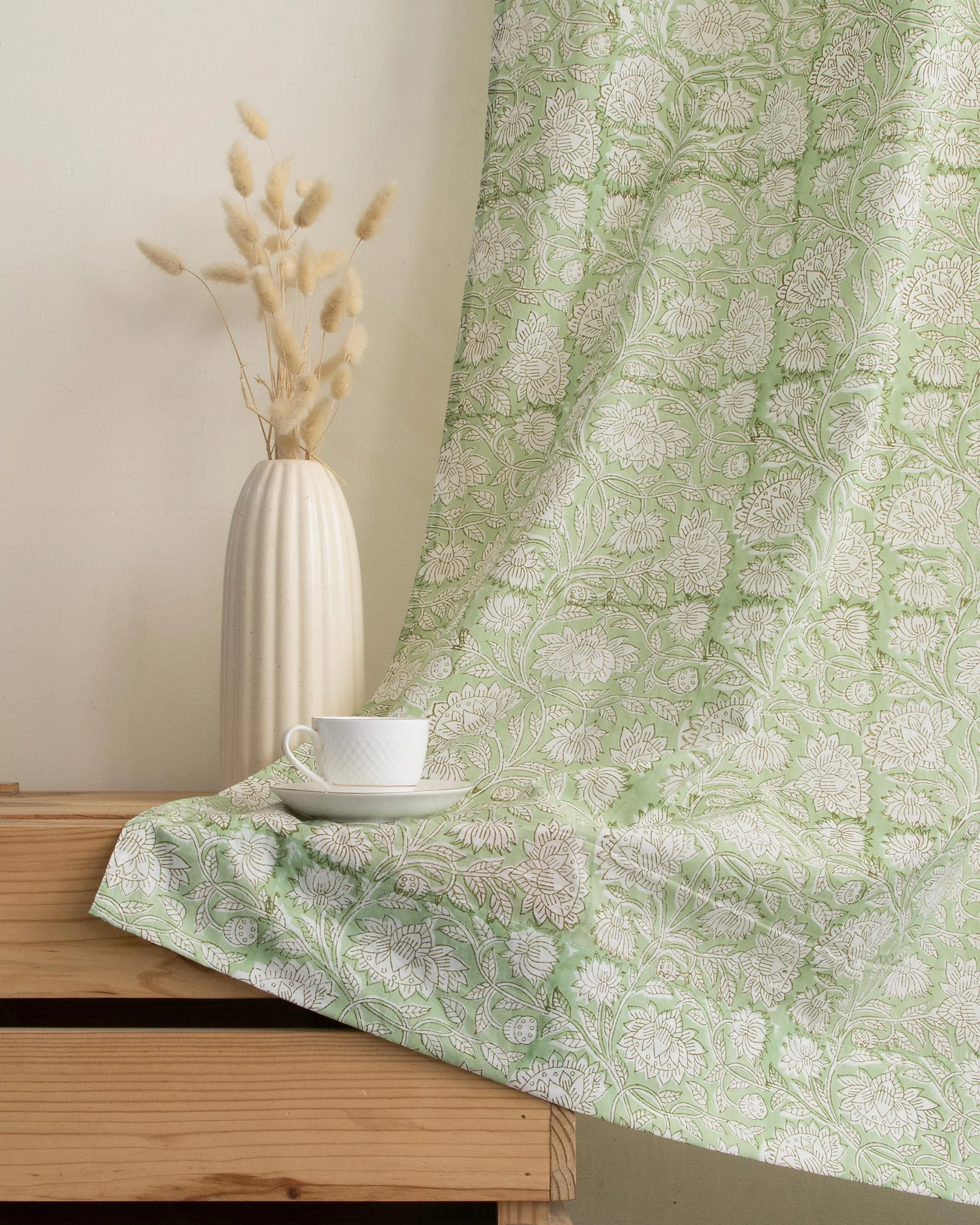 Leaf Block Printed Organic Cotton Curtains - Image 4