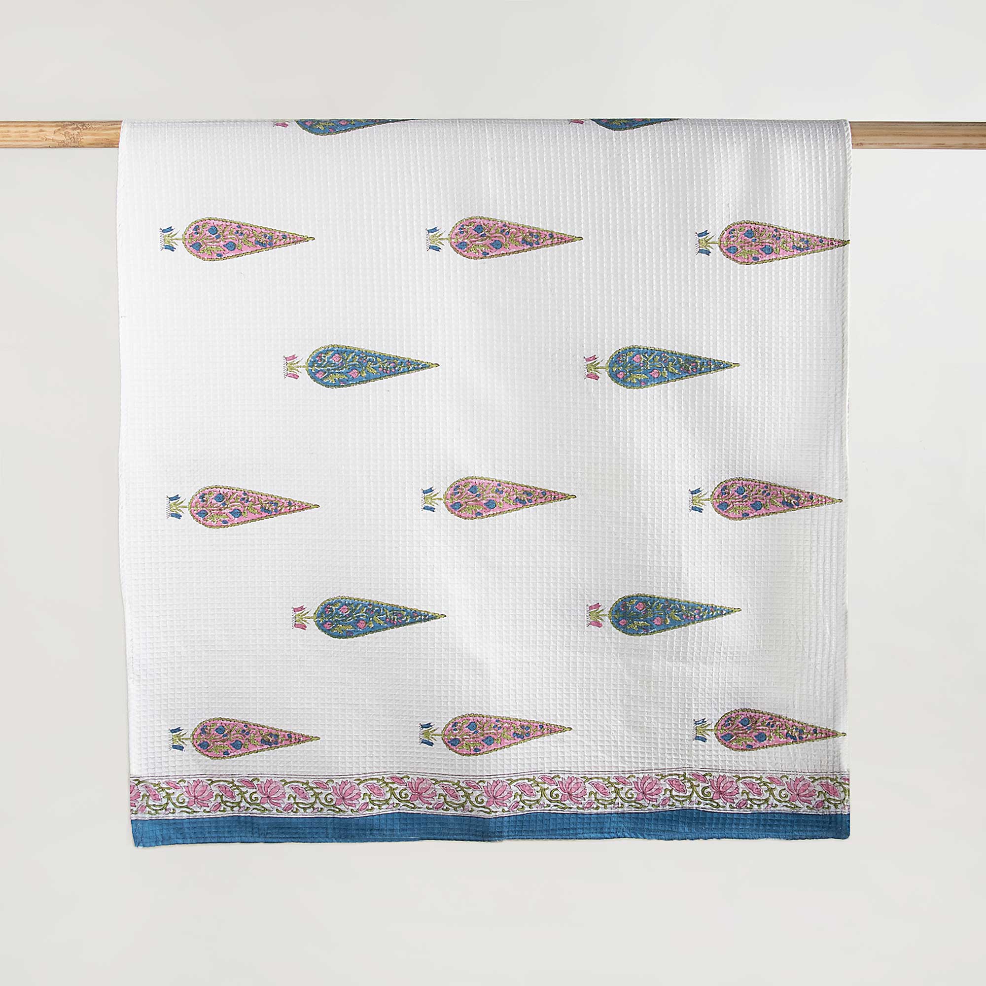 Block Printed Leaf Design Indian Cotton Bath Towel Set of 4 - Image 3
