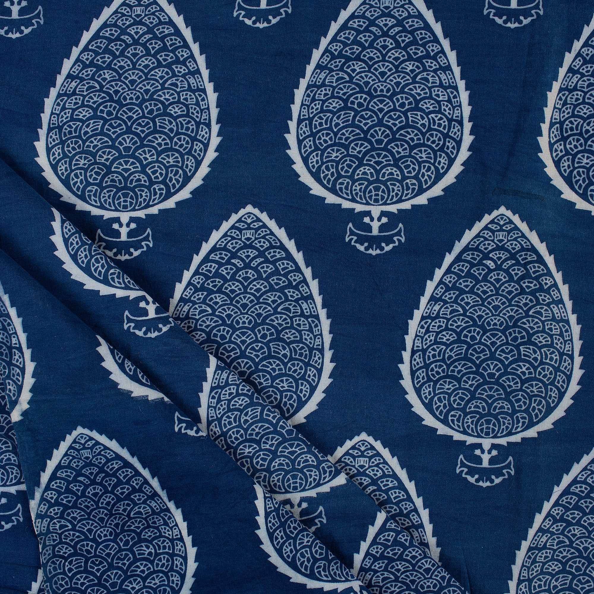 Leaf Hand Block Printed Indigo Fabric