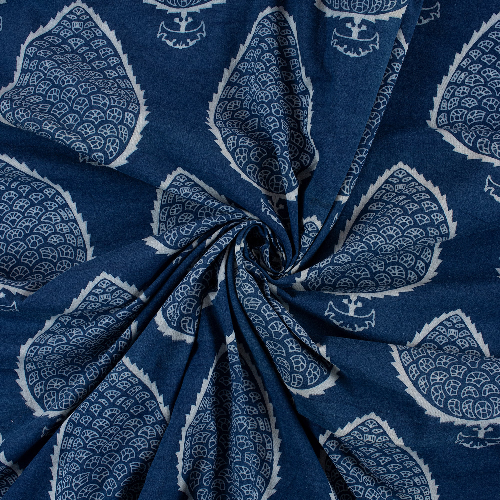 Leaf Hand Block Printed Indigo Fabric - Image 2