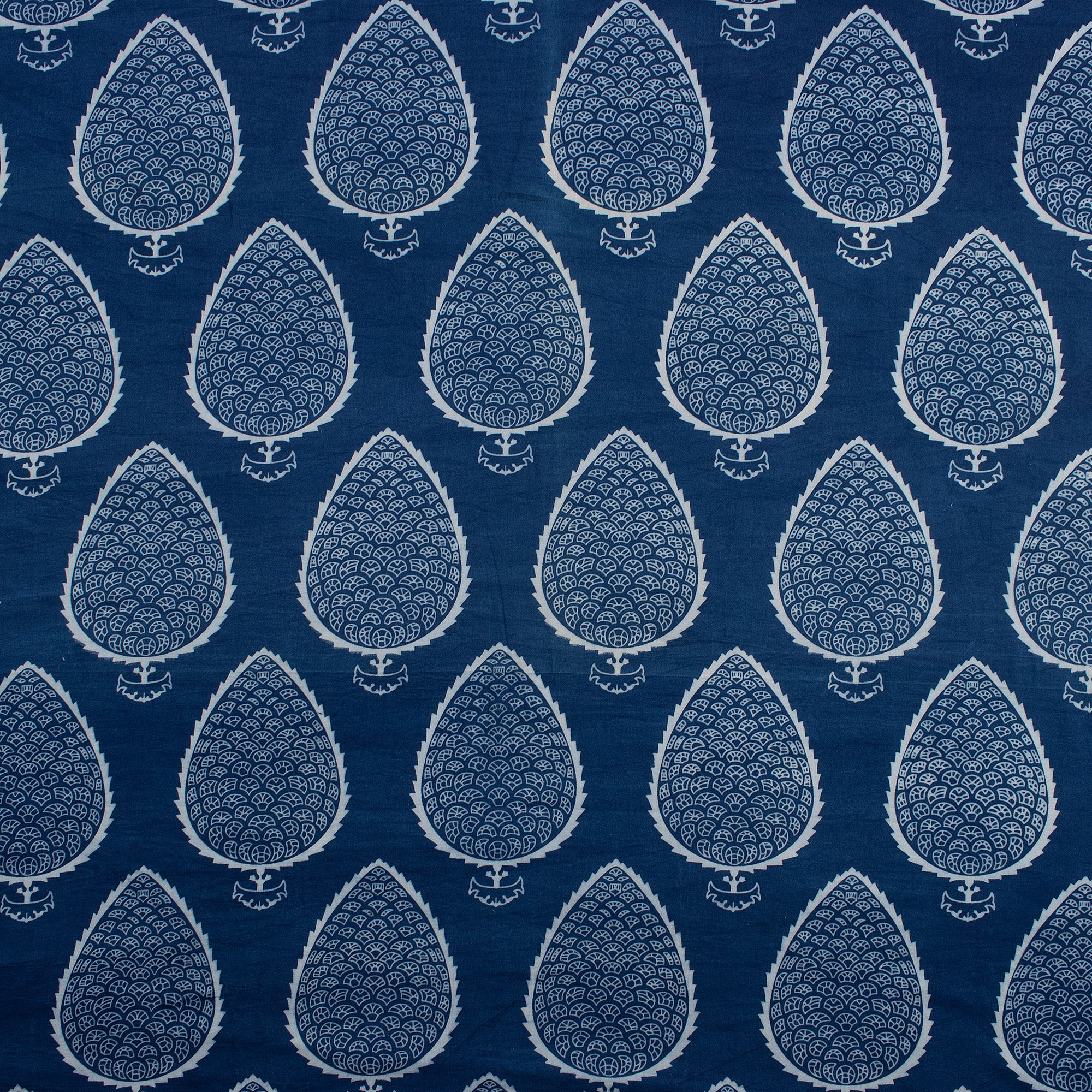 Leaf Hand Block Printed Indigo Fabric - Image 3