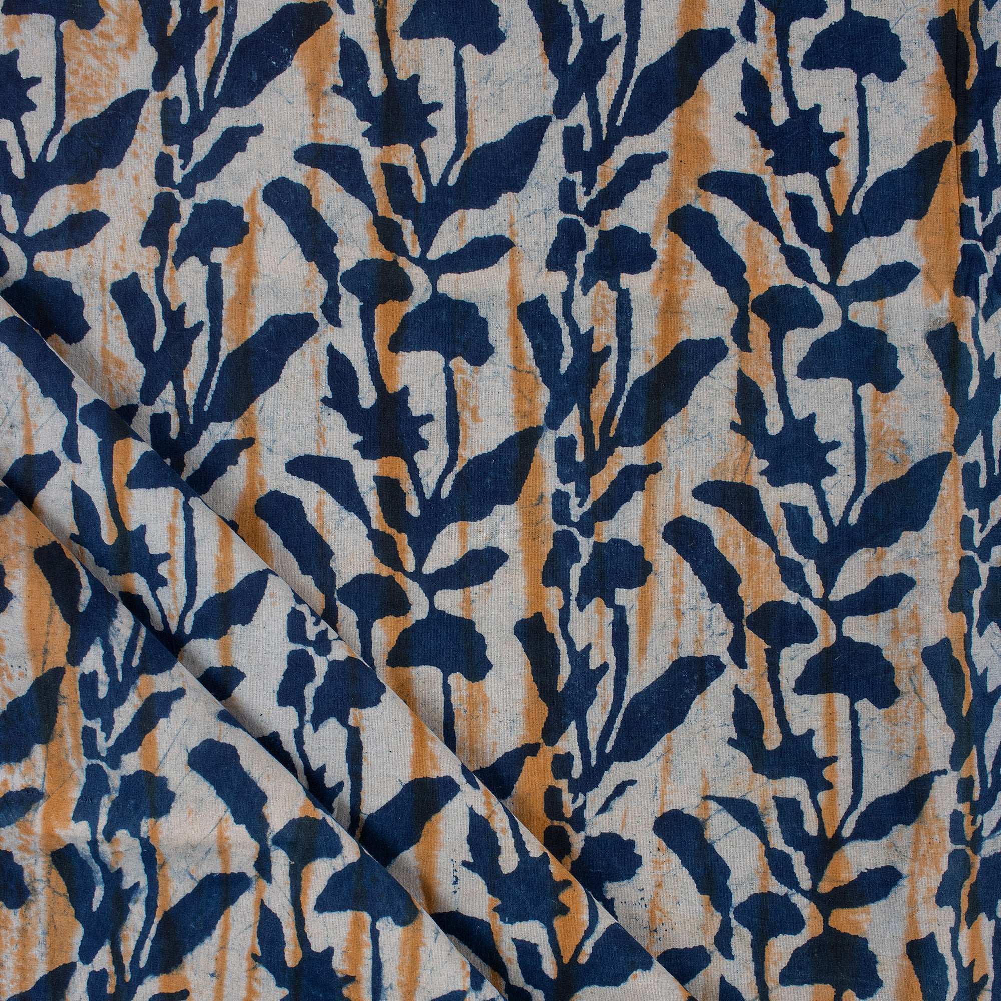 Leaf Hand Block Printed Organic Indigo Fabric