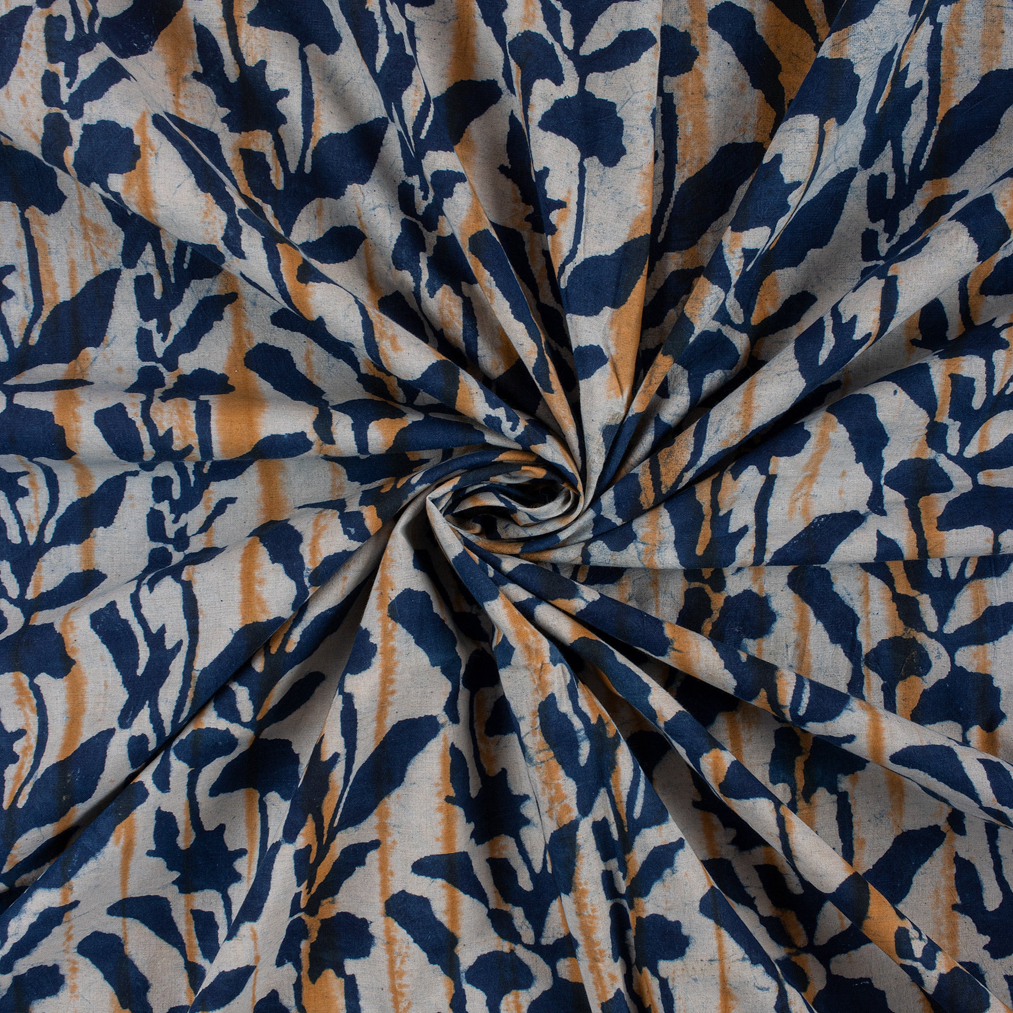 Leaf Hand Block Printed Organic Indigo Fabric - Image 2