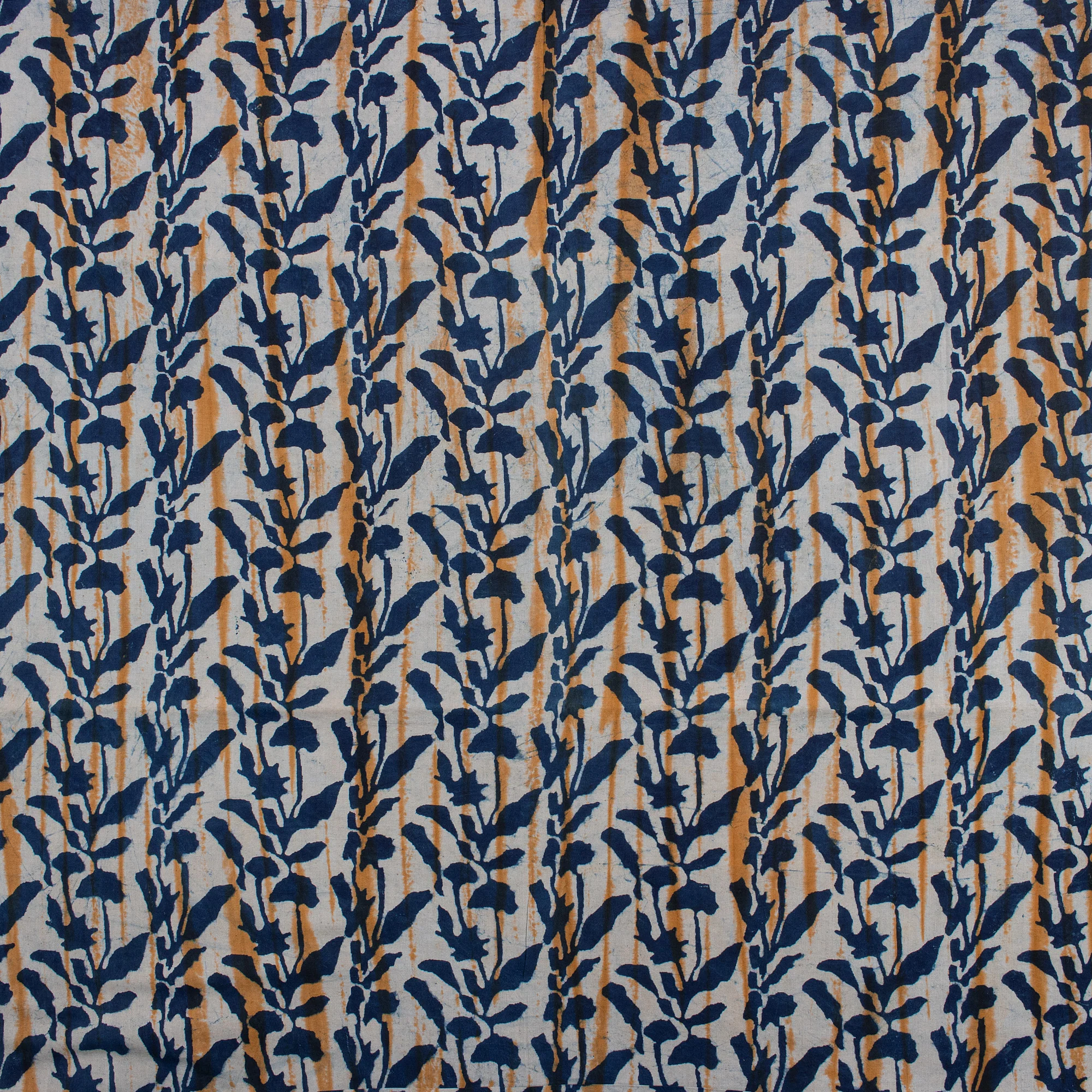 Leaf Hand Block Printed Organic Indigo Fabric - Image 3